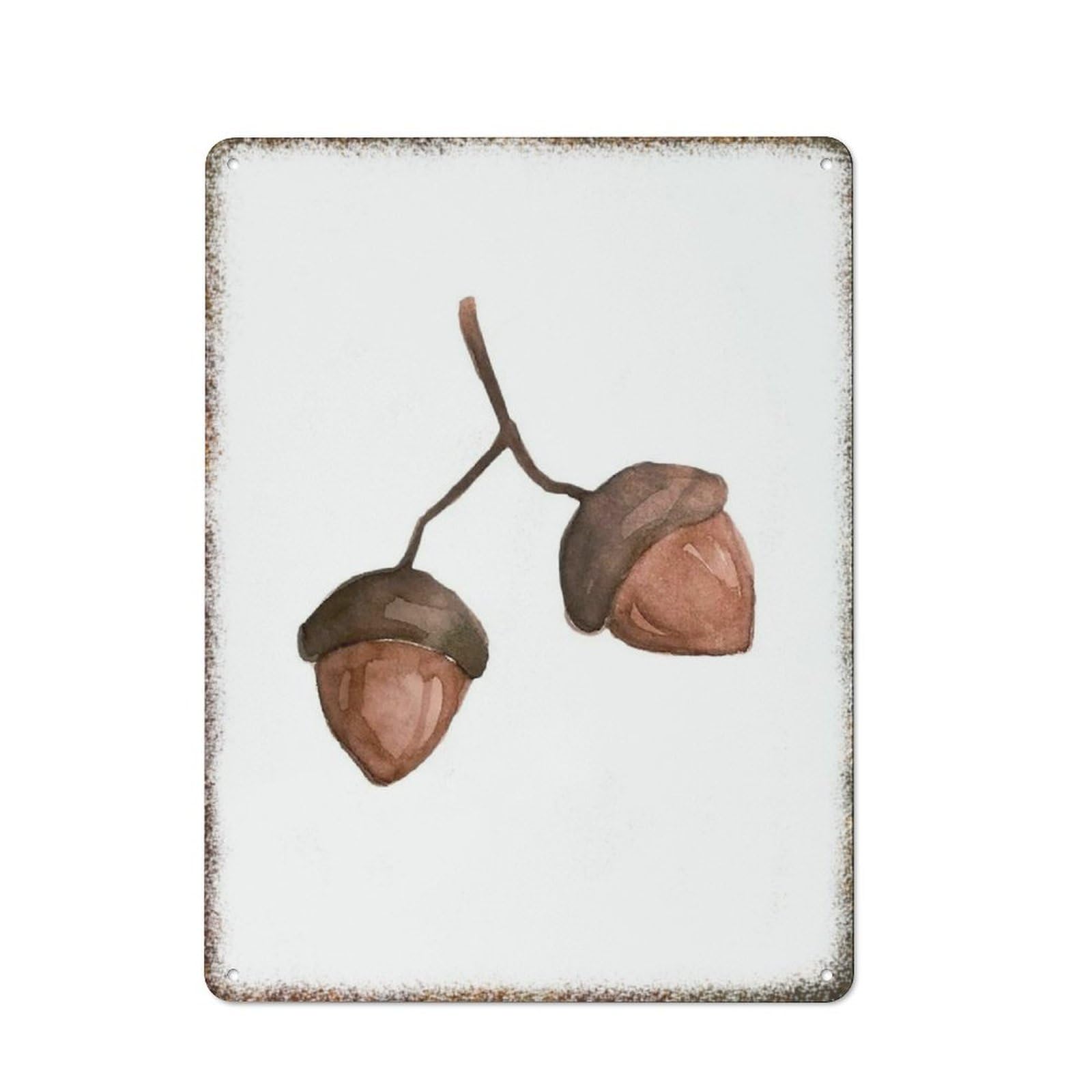 Watercolor Fall Acorn Farmhouse Interesting Retro Metal Guest Wall Decor 8x12 inch