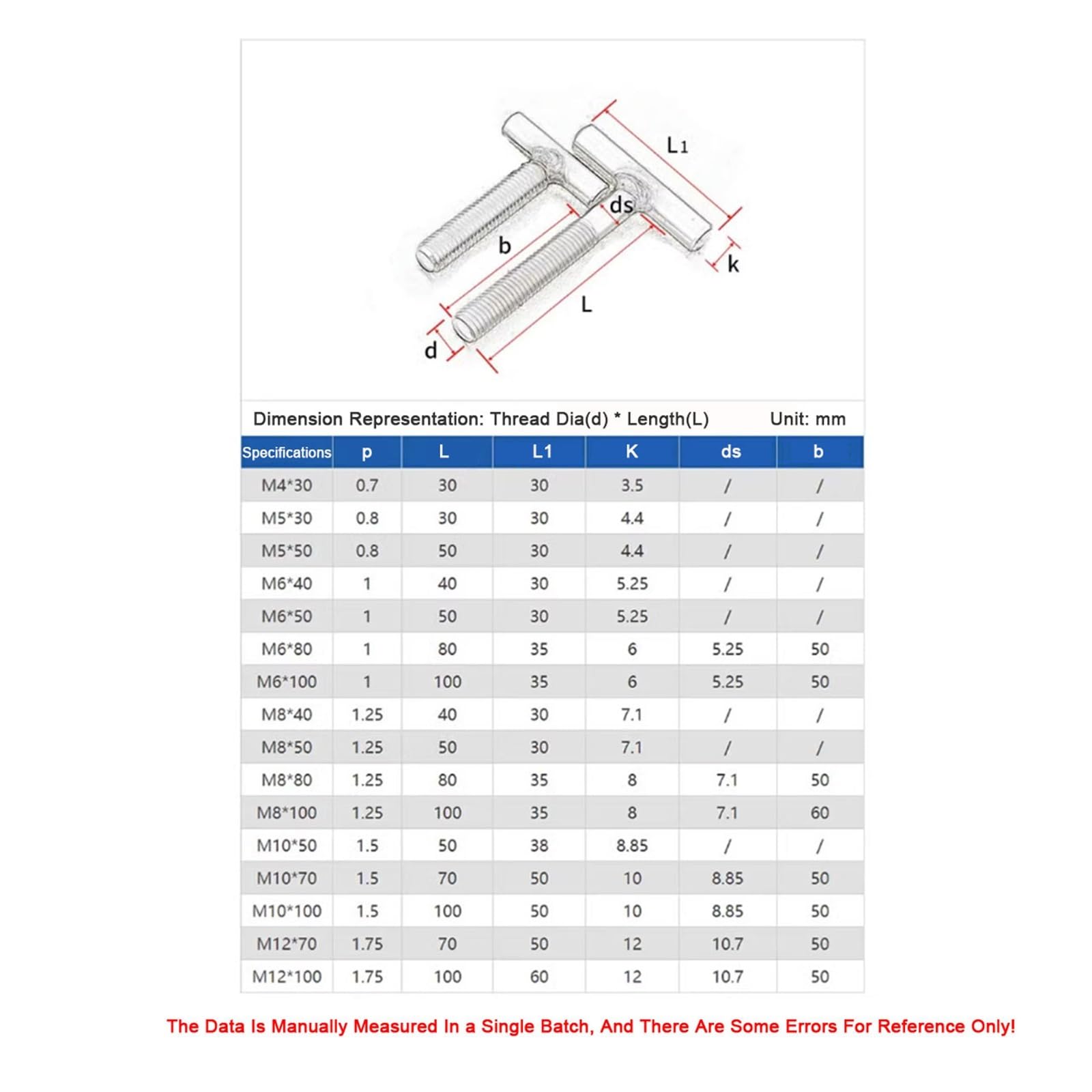 CHATROOM Vis cylindrique en forme de T à souder en acier inoxydable 304, M4 M5 M6 M8 M10 M12 (Size : 1pcs M8X90)