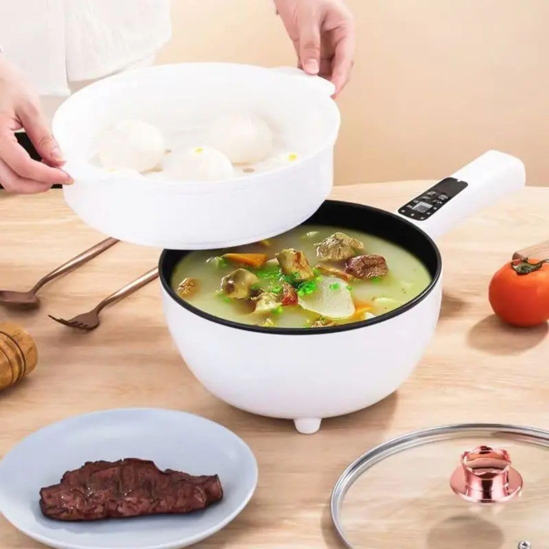 Frilla Pentola elettrica, Padella in Ceramica Antiaderente Aggiornata 41 × 28 × 15 cm, Multifunzione Padella Elettrica 4L - PANMAX