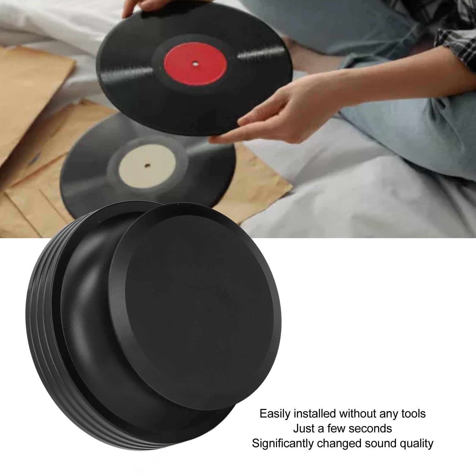 Morsetto per giradischi stabilizzatore peso record, stabilizzatore peso disco in alluminio, morsetto antivibrante per giradischi LP per una migliore qualità del suono, design