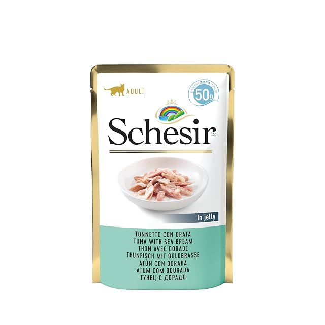 Schesir, Alimento Húmedo para Gatos Adultos Atún con Dorada, En Suave Gelatina - (30 Bolsas De 50g)