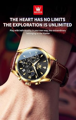 Miniatura 8 de OLEVS Reloj de cuarzo analógico de cuero para hombre - Reloj de pulsera cronógrafo de lujo con fecha, impermeable, luminoso - estilo de vestir