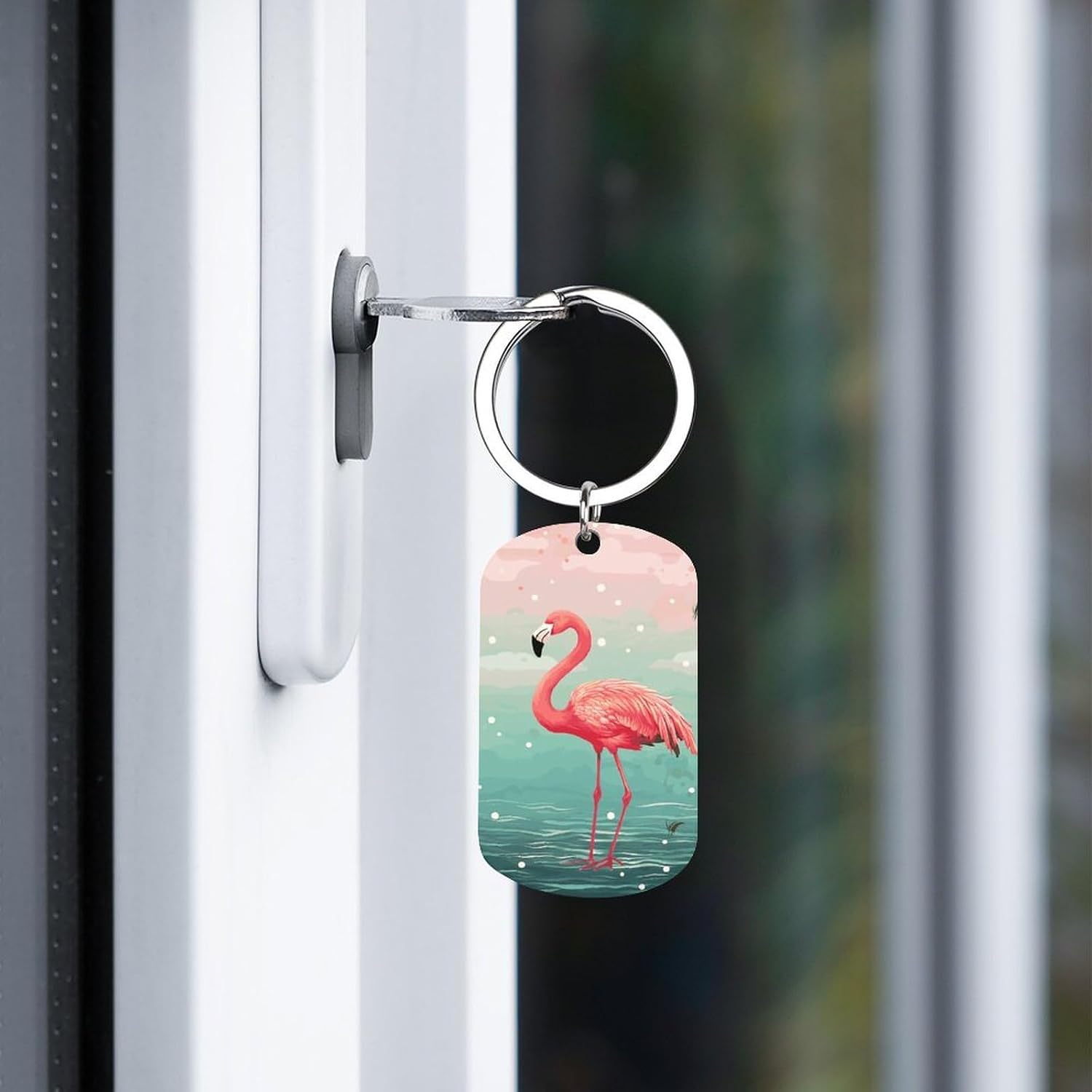 Flamingos Keychains Personalized Stainless Steel Key Chain Aesthetic Charm Metal Keychain Purse Handbag Accessories Decor for Bags,Keys image 4