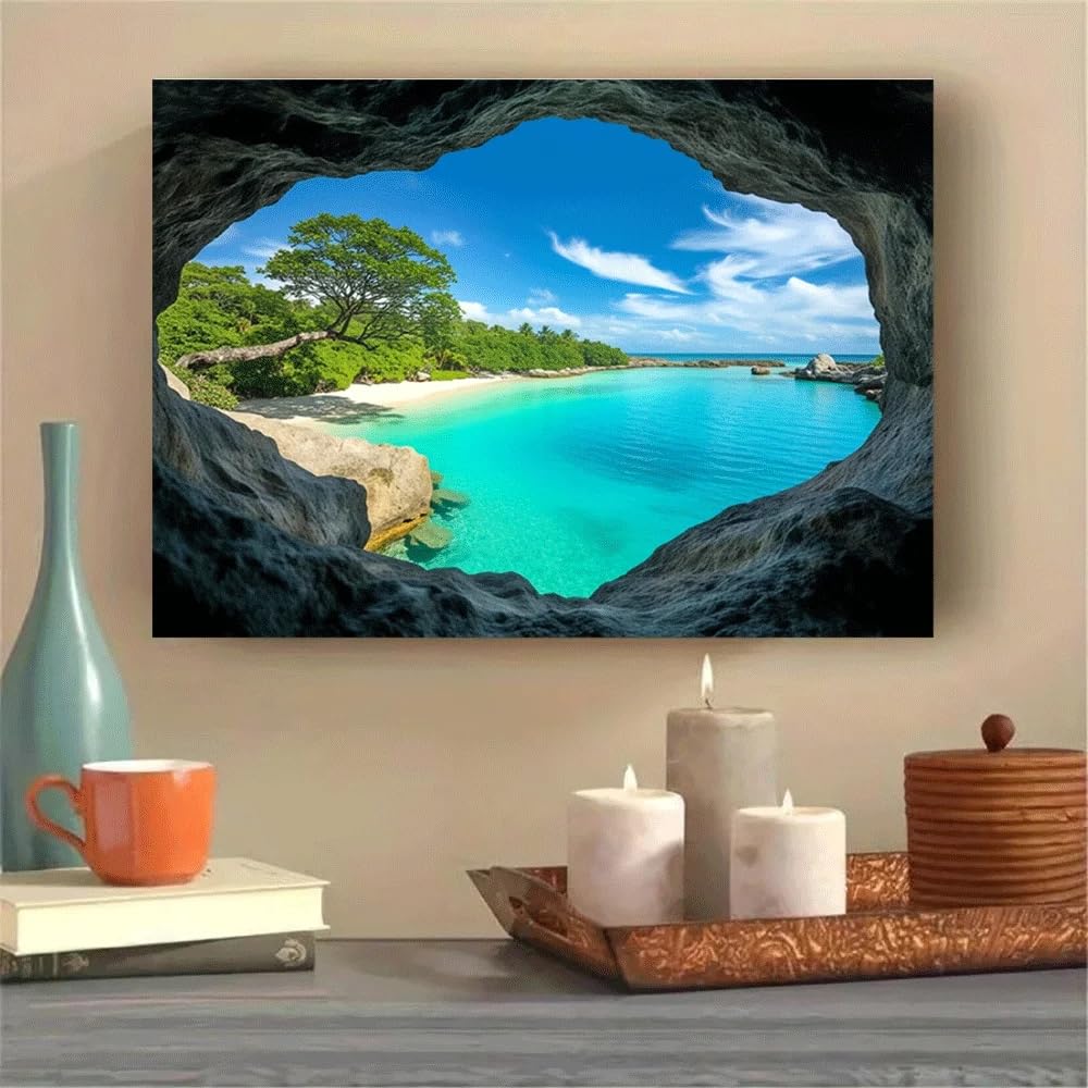 LTjiajuypd Canvas Prints Poster Tropical Beach View Through Cave Opening Print Summer Home Decor(70x100cm)