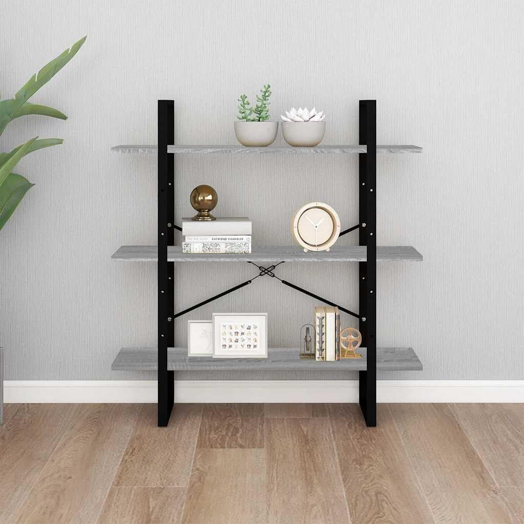 Libreria grigia, in legno Sonoma, con struttura in metallo, 100 x 30 x 105 cm, per soggiorno, ufficio, studio, organizer