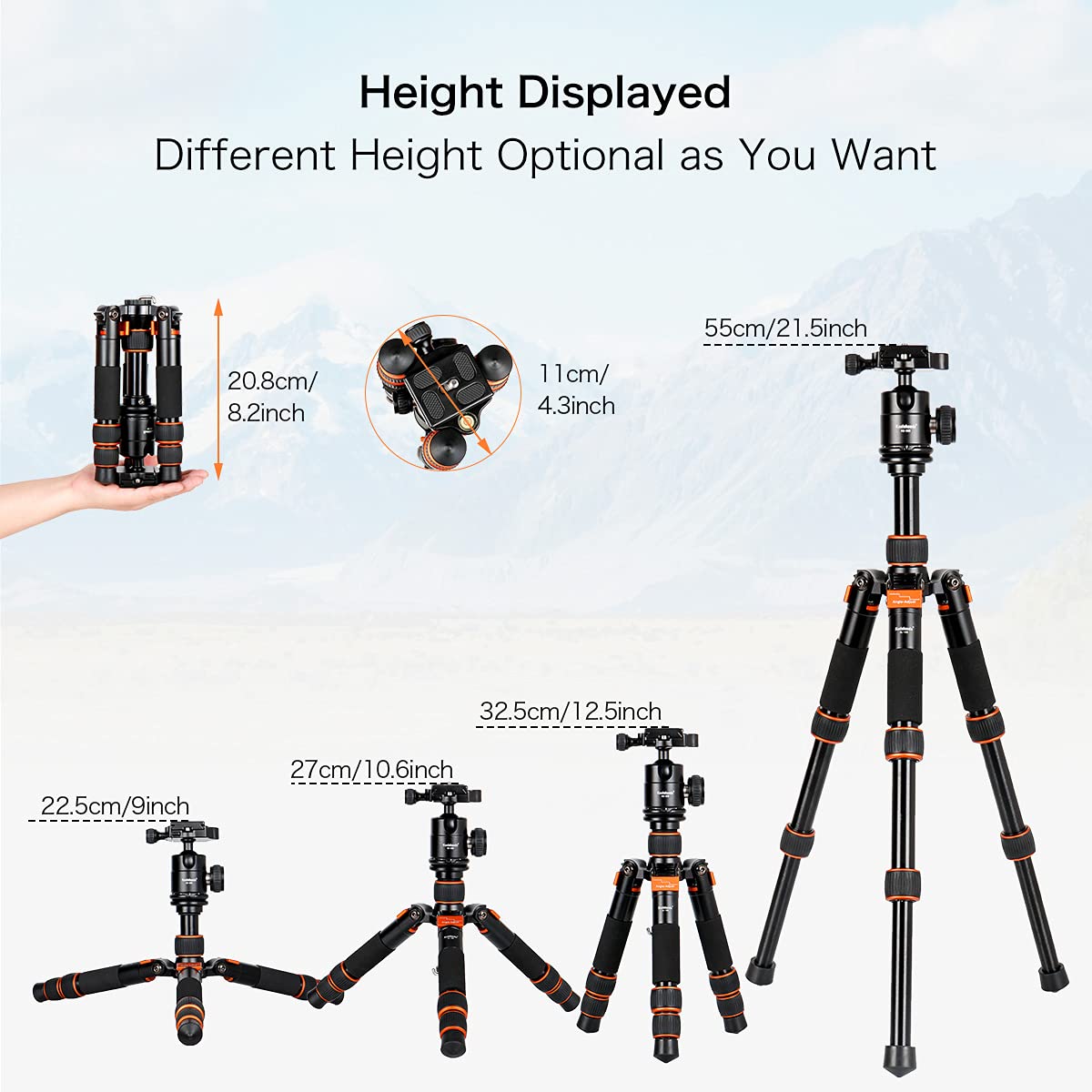 Koolehaoda Mini treppiede da viaggio da 55 cm con testa a sfera a 360°, treppiedi da tavolo compatti in alluminio per fotocamera DSLR, carico fino a 10 kg