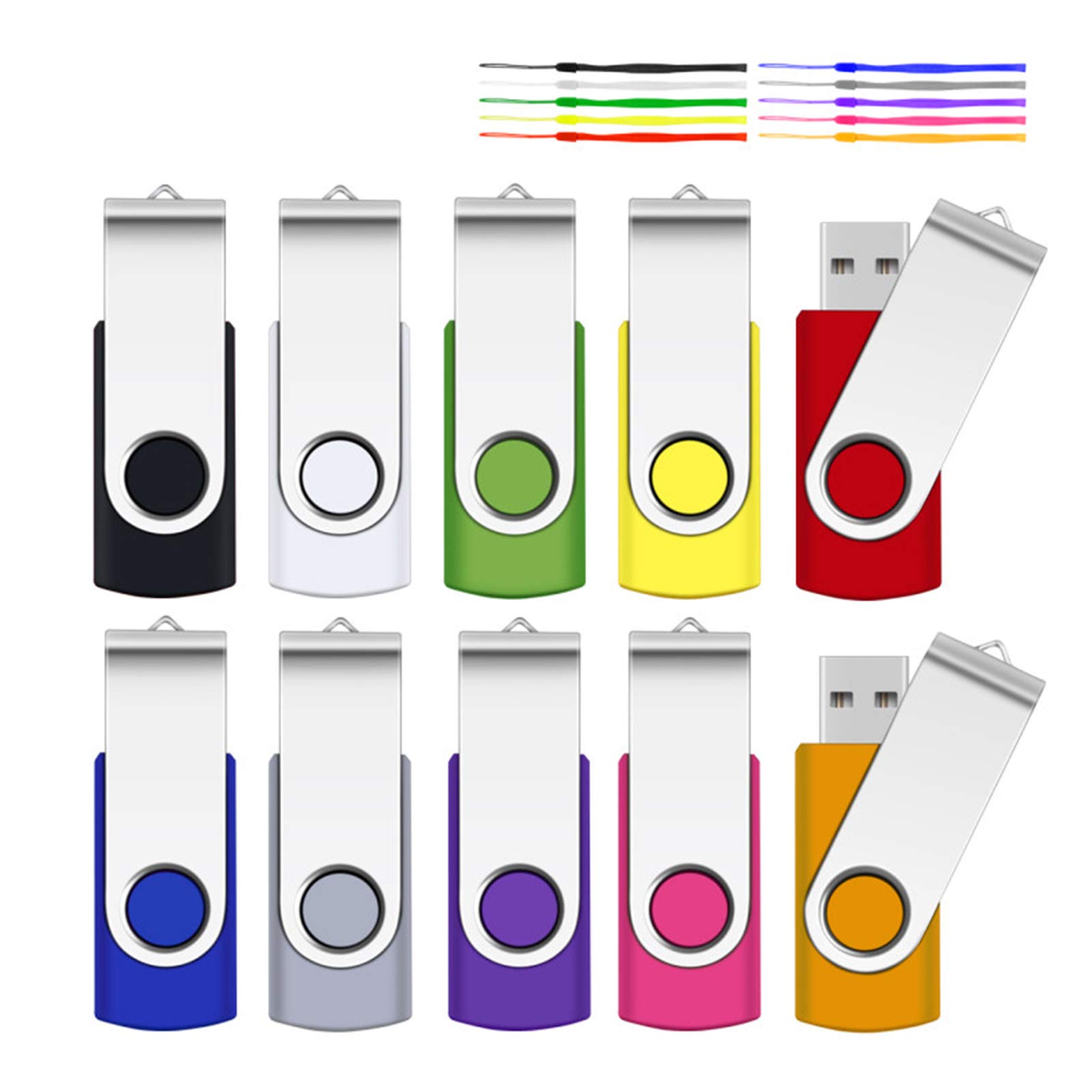 32GB Memory Stick 10 Pack,SRVR Flash Drive USB 2.0 Swivel Thumb Drives Data Storage Jump Drive Zip Drive Memory Sticks External Devices with Led Indicator(10 Mixed Color With Lanyard)