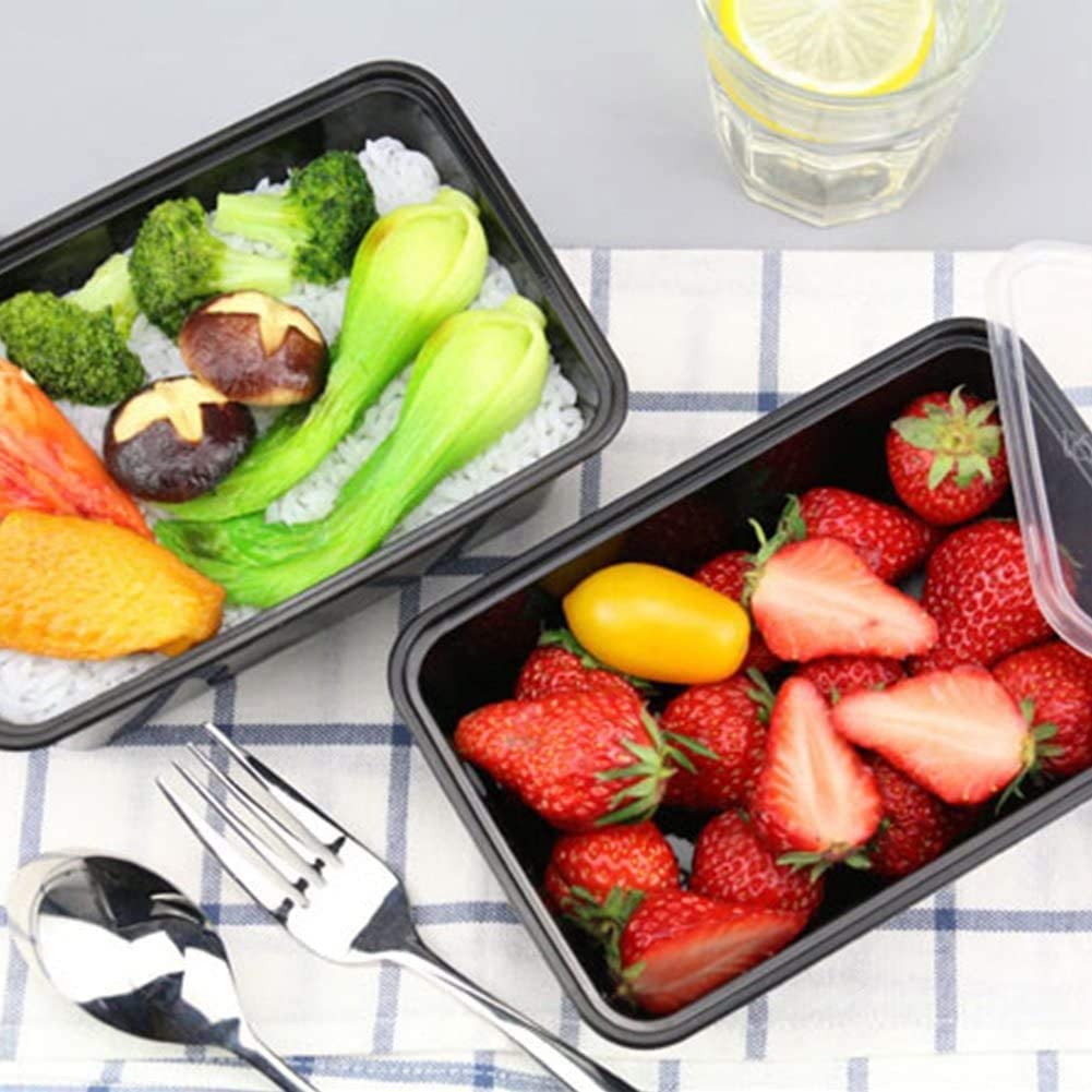 Hot Bargains Black Base Container 50 X 1000Ml Heavy Duty Takeaway Food Containers With Lids Black Colour Non Cfc, Bpa Free, Microwave & Freezer Safe For Home Restaurants Hygiene Proof Packing