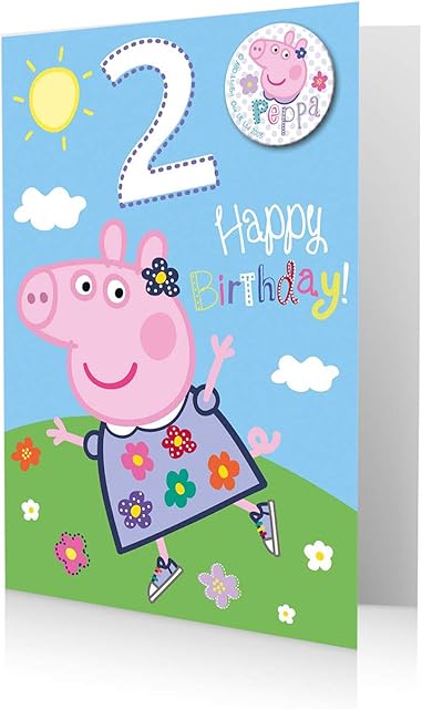 Peppa Pig Girl Age 2 Birthday Card with Badge, Multi Colour, 145 x 200mm, PG002