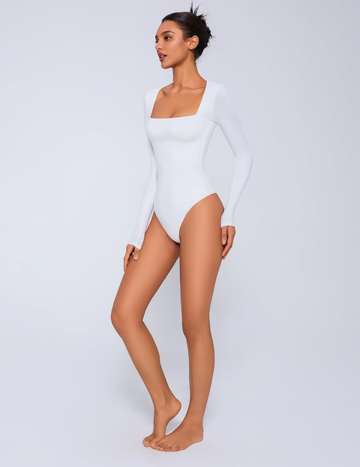 Avidlove Bodysuits for Women Sexy Long Sleeve Bodysuit Square Neck Double Lined Ruched Snap Closure Bodysuit Tops - Image 3