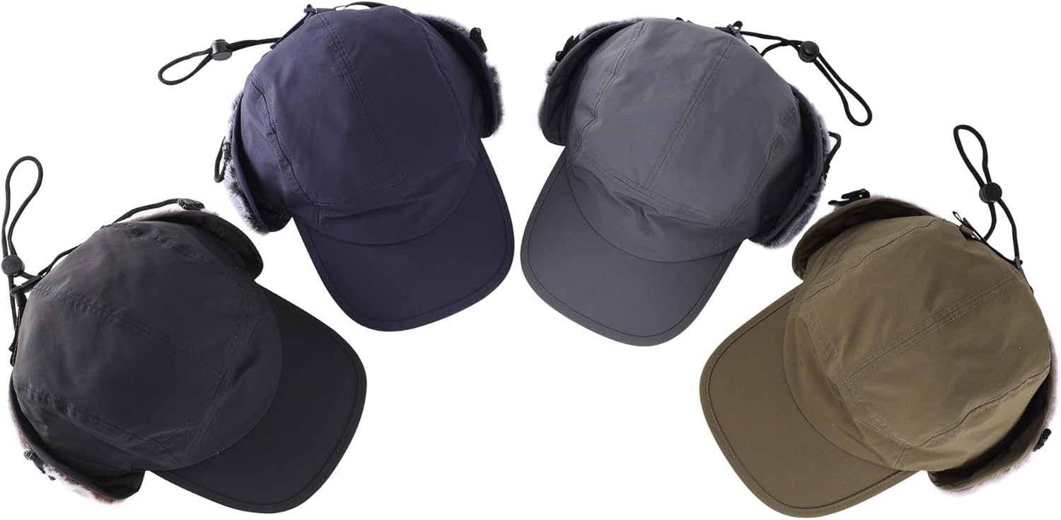 Home Prefer Mens Faux Fur Trapper Hat Waterproof Visor Fleece Lined Winter Baseball Cap Earflaps Hunting Hat for Men - Image 8