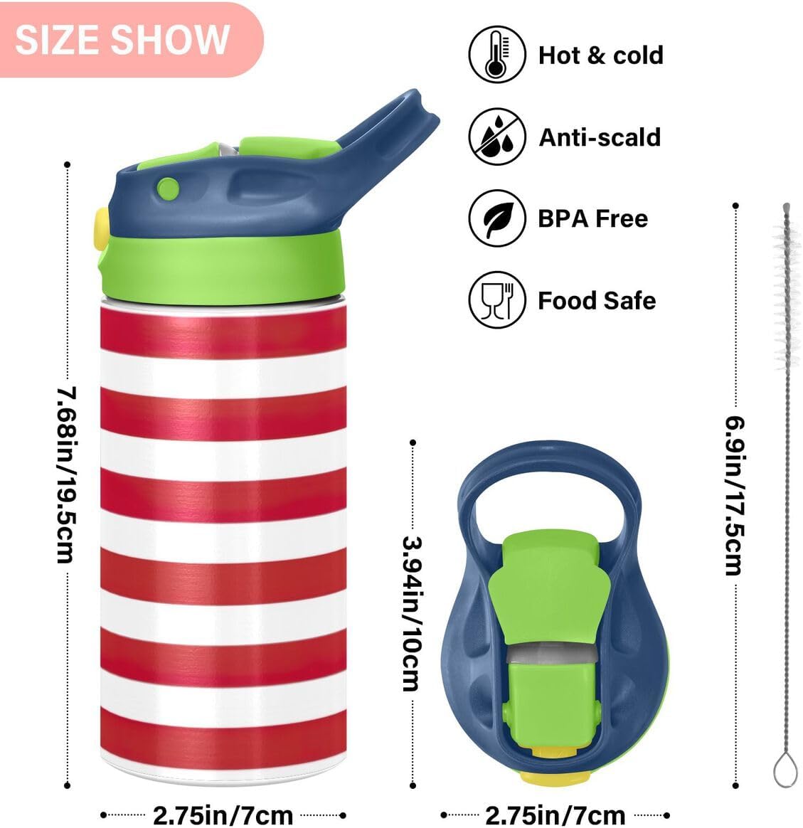 Nander American Flag Insulated Kids Water Bottle 14oz,Double Wall Vacuum Stainless Steel Wide Mouth Sports Drinks Flask,Leak Proof BPA Free Travel Thermo Mug for Outdoor School - Image 3