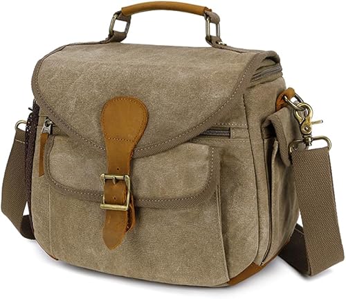 Vista 9 de peacechaos Bolsa cruzada para cámara, bolso bandolera para cámara, estilo vintage, DSLR/SLR, sin espejo, para fotografía con Canon/Nikon/Sony (negro)