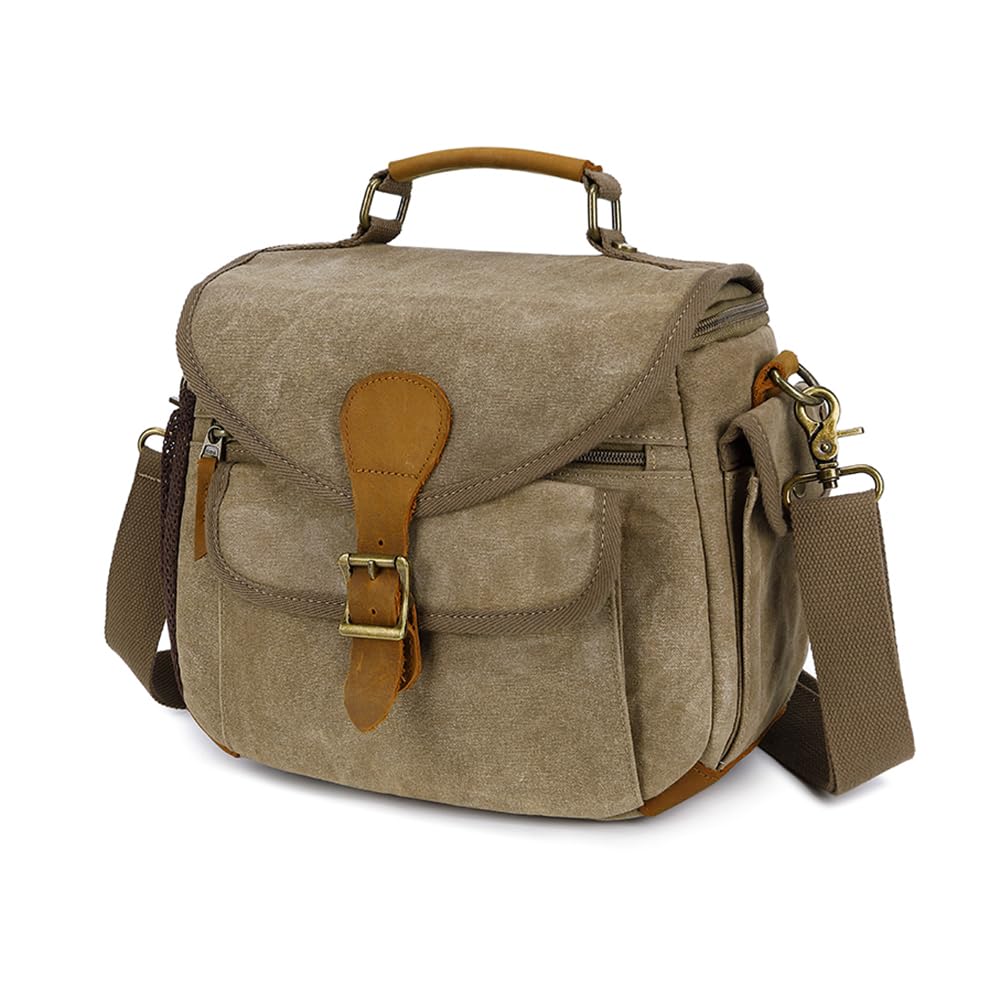 peacechaos Camera Case Crossbody Shoulder Messenger Bag, Vintage DSLR/SLR/Mirrorless Photography Camera Bag with Canon/Nikon/Son