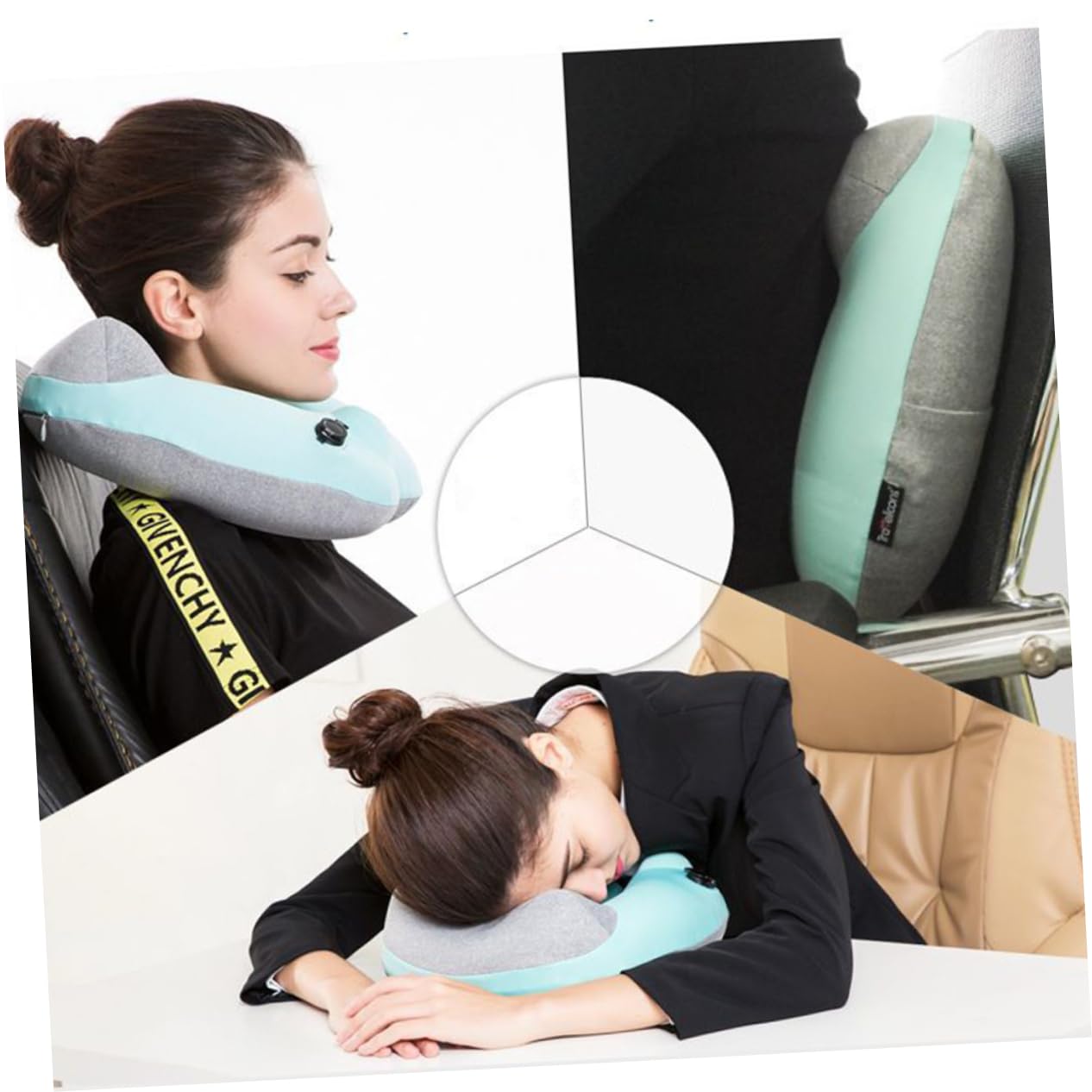 Amosfun Oreiller De Voyage Gonflable en Forme De U Gris Doux Et Lavable Idéal pour Le Camping