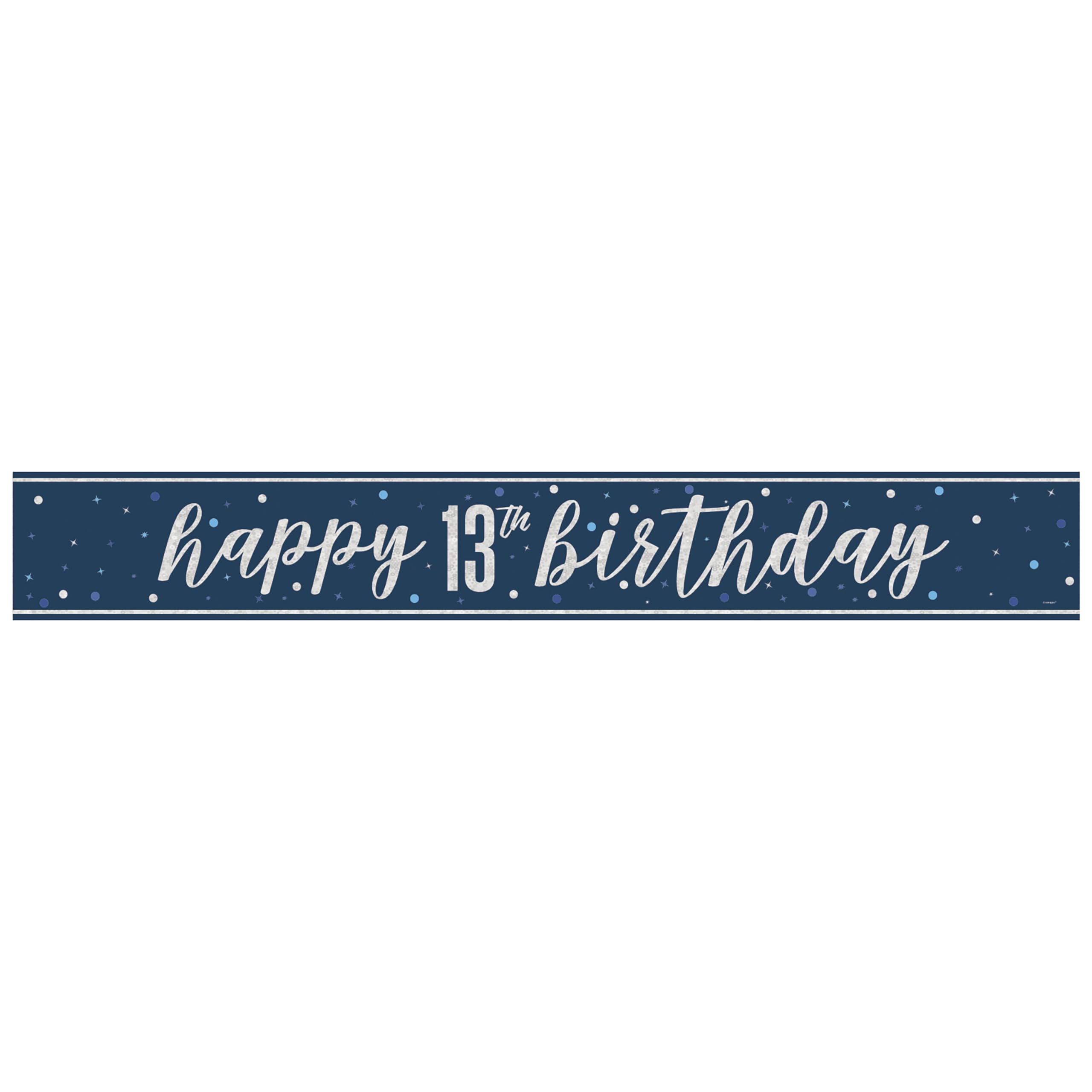 Unique 82547 Foil Happy 13th Banner-2.74 m-Glitz Blue Birthday Party-1 Count (Pack of 1), Multicolour