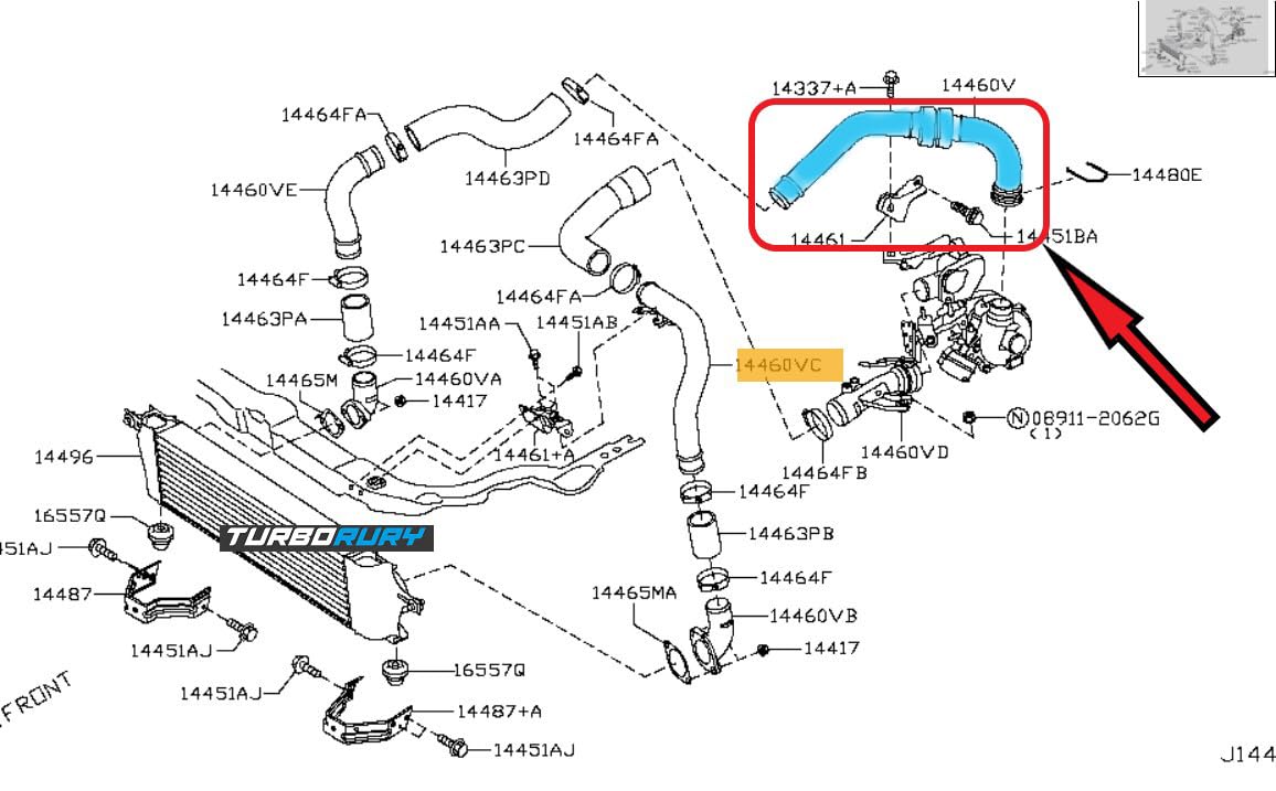 Tubos turbo intercooler - Recambio compatible con NISSAN QASHQAI I (J10, NJ10) 1.5 dCi - Número OE 14460BB30C