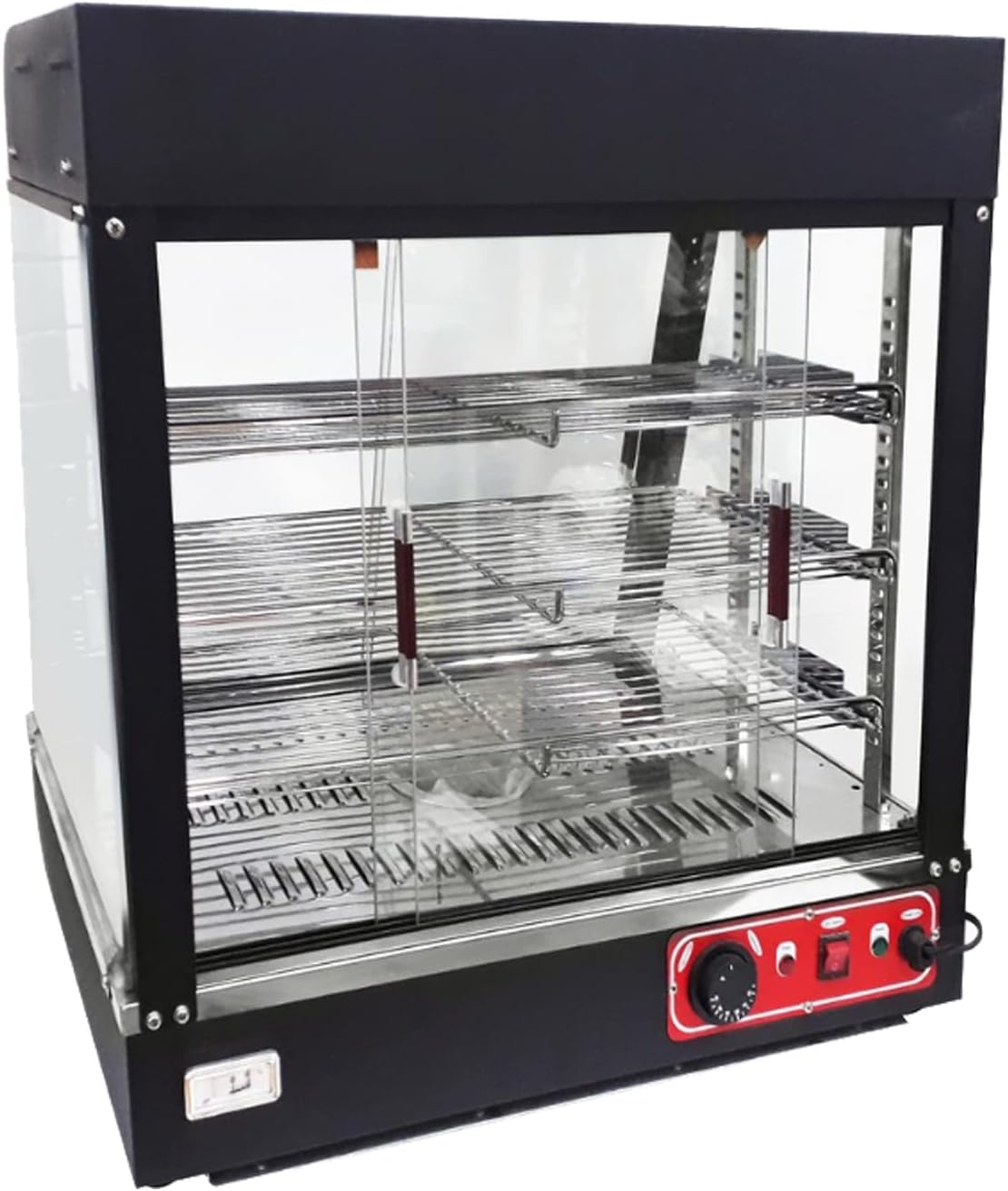 Countertop 26" Food Warmer Display Case 3 Shelf Hot Warming Showcase with Front and Back Sliding Door and Water Tray,Black (26")