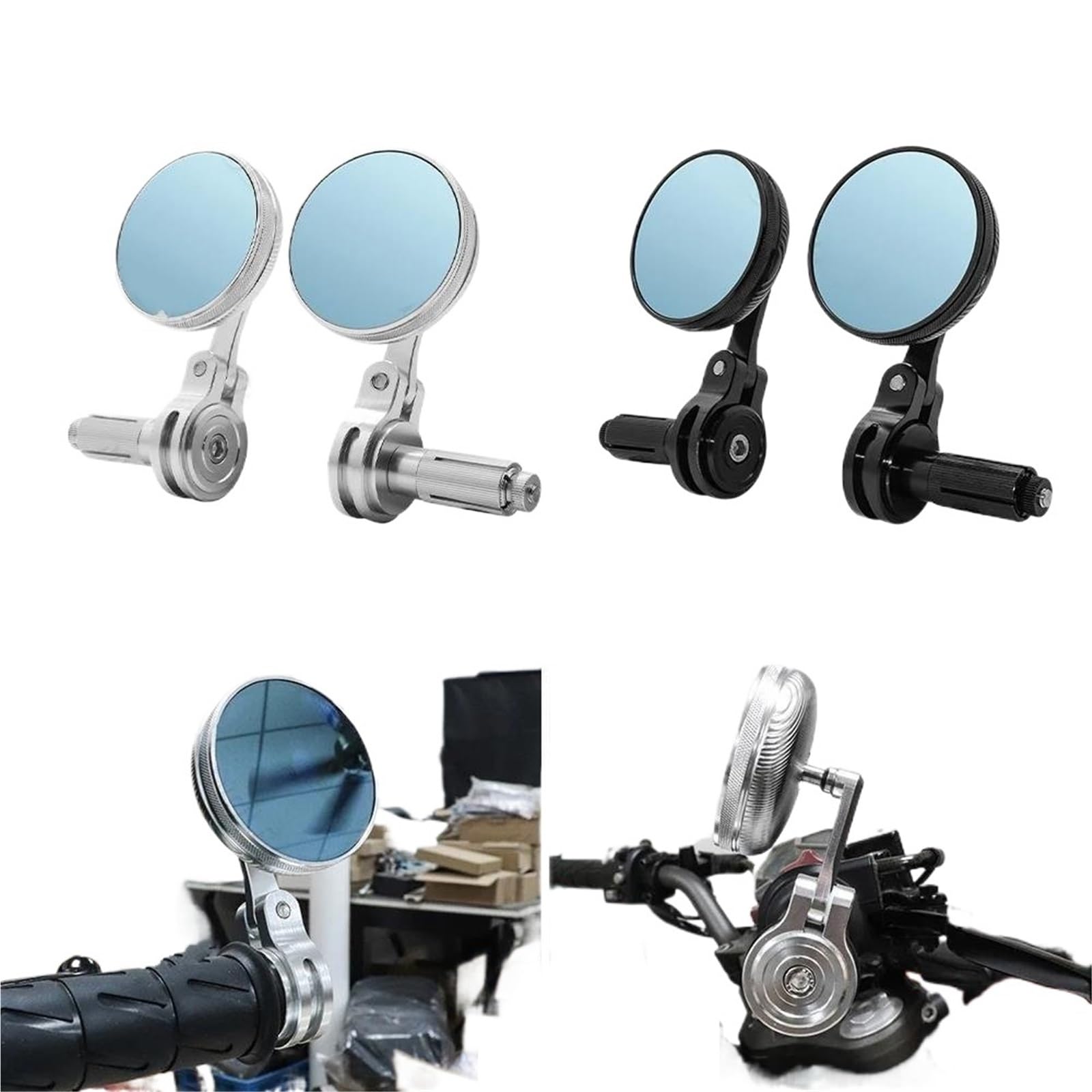 Espejos Laterales Motocicletas Motocicleta Espejo Retrovisor Lateral 7 8 22 Mm Extremo Manillar(Silver)