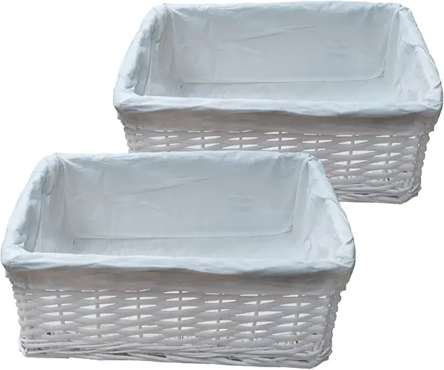 Cesto portaoggetti in vimini bianco medio con panno, 36x25x15 cm