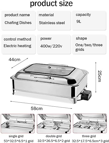 Miniatura 8 de Aprilhp Juego de bufé de platos de 9 litros, juego de servidores y calentadores de bufé de 400 W con ventana de vidrio y eje hidráulico,