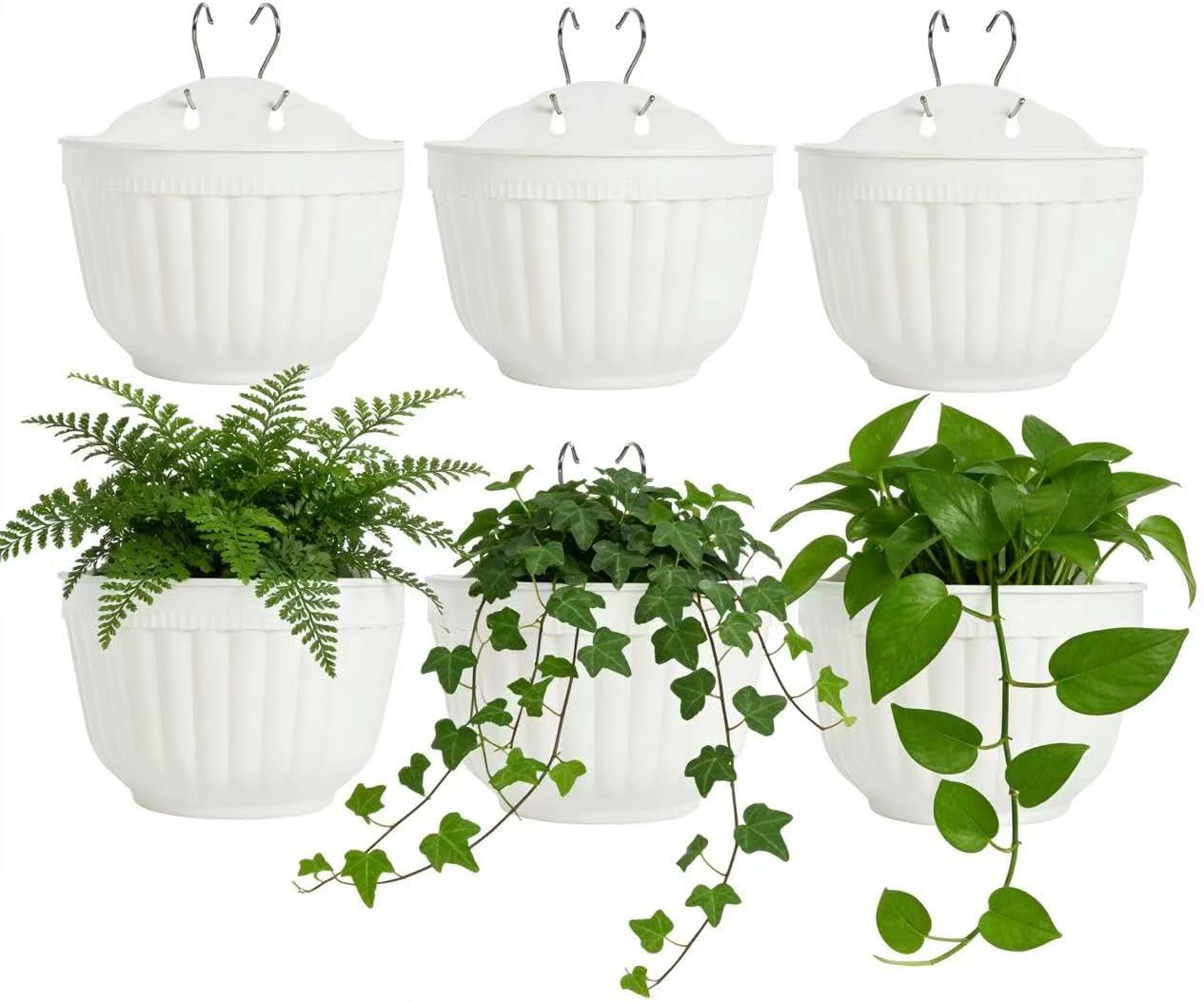 ORIMERC 6 Pcs Plastic Large Wall Plant Pots Vertical Garden Living Wall Mounted Window Hanging Basket Fence Planters Indoor Outdoor for Plants Flowers Kitchen Herbs Holder with Drainage Decor White