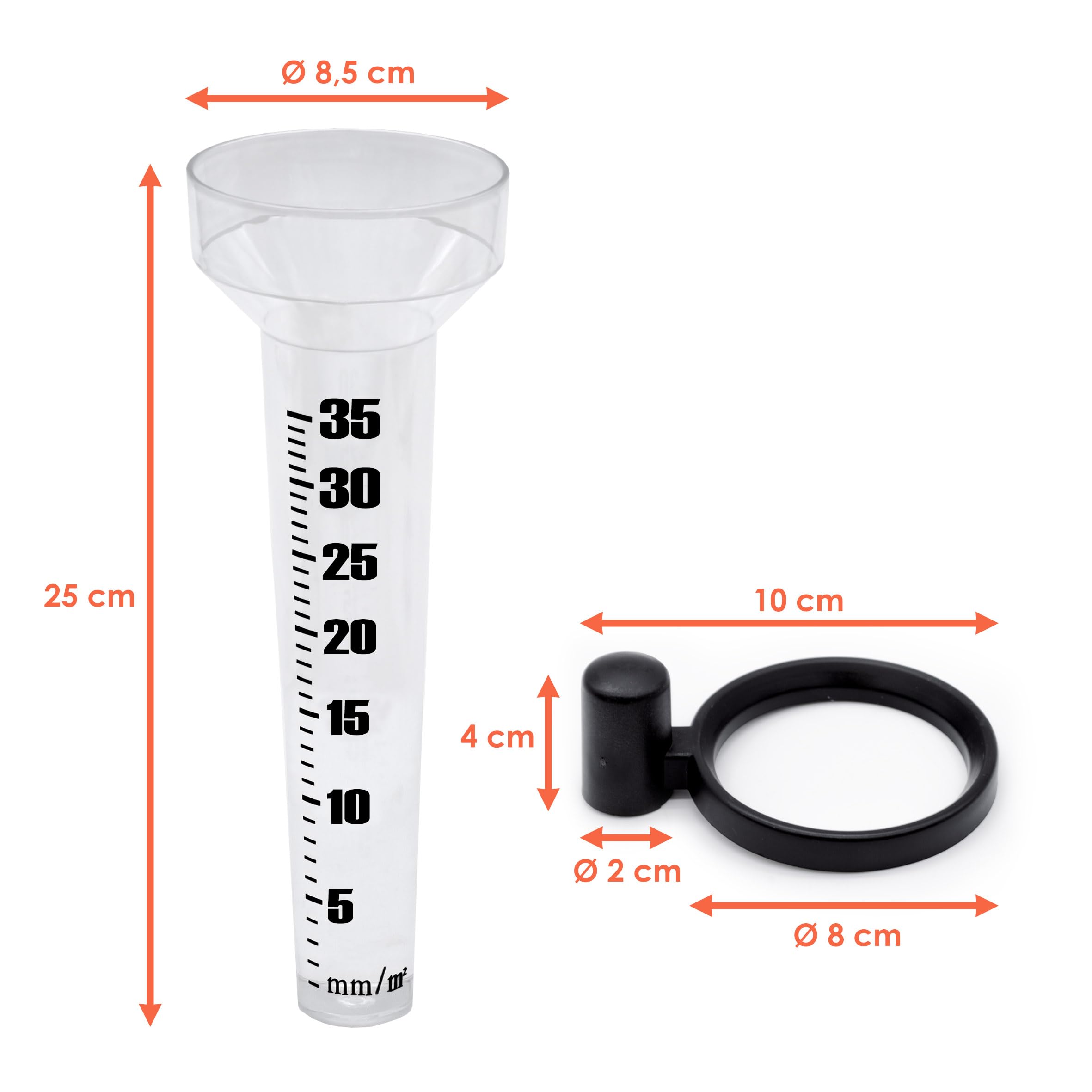 Deszczomierz 25 cm ze skalą i uchwytem - zestaw 2 szt. - miernik opadów z tworzywa sztucznego do stacji pogodowych - miernik ilości wody stacja pogodowa akcesoria pluviometr omrometr miernik ilości