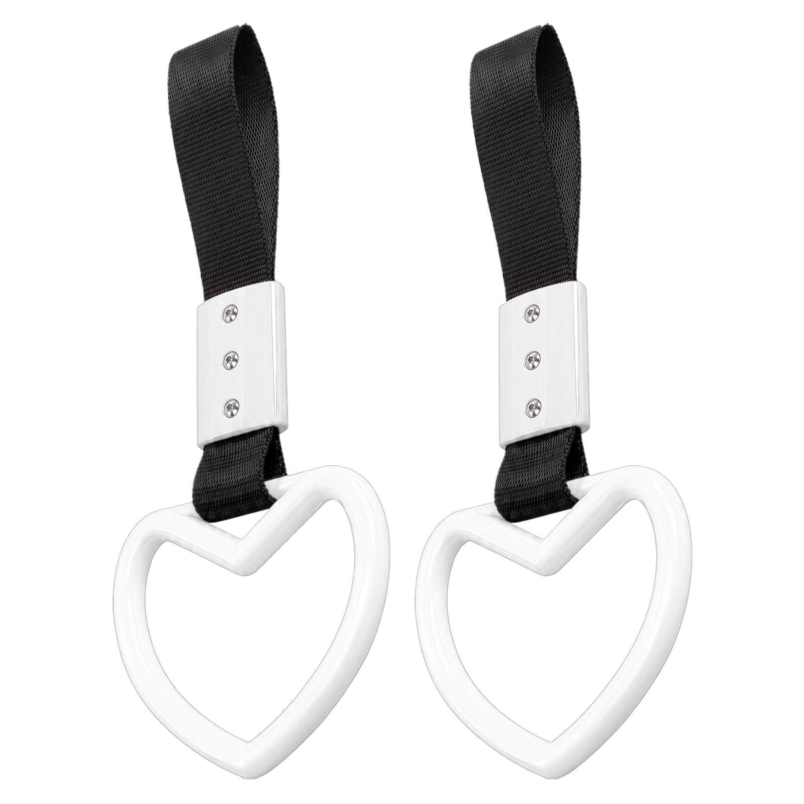 2PCS Heart Shaped Car Handle Straps, Rear Bumper Warning Keychain Ring for Car Exterior Accessories (White)