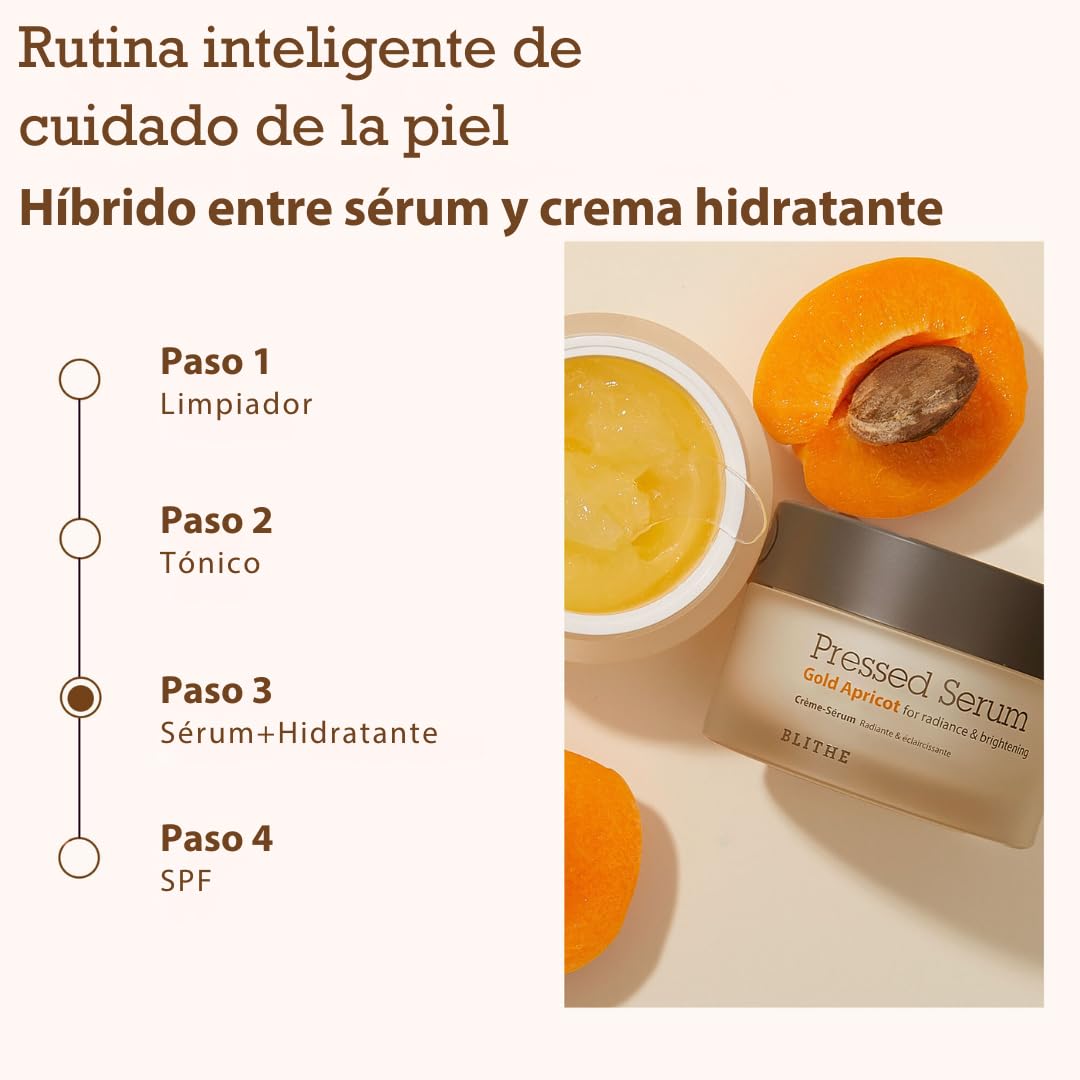 Blithe Pressed Serum Gold Apricot - Sérum prensado altamente concentrado con Albaricoque, Glass Skin, Niacinamida para un resplandor y luminosidad natural (50 ml)