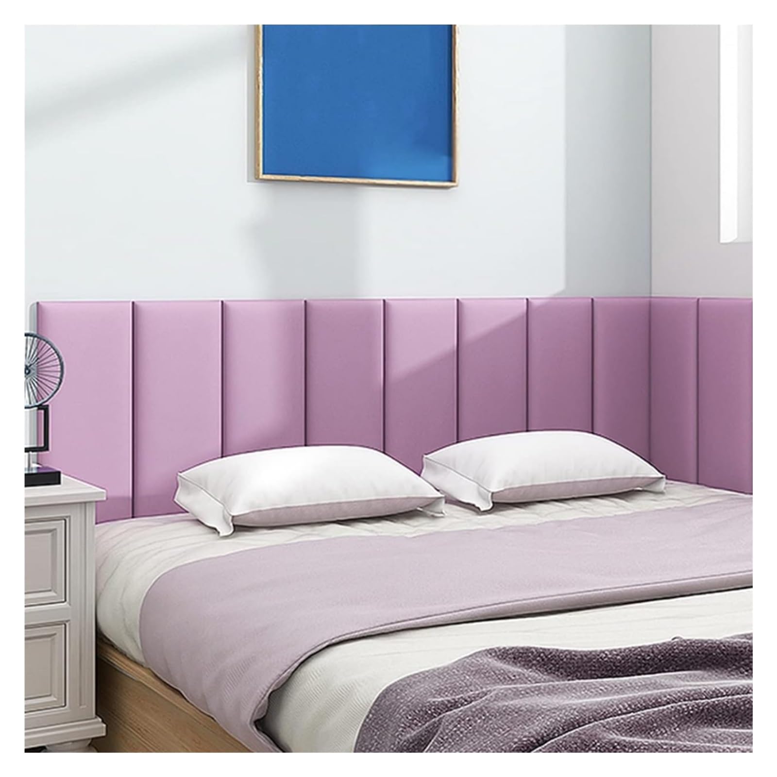 Protections murales Autocollantes, Panneaux de tête de lit capitonnés repositionnables, Protections murales 3D Anti-Collision, Stickers muraux en Mousse Violette, 20 x 50 cm - Lot de 4 pour