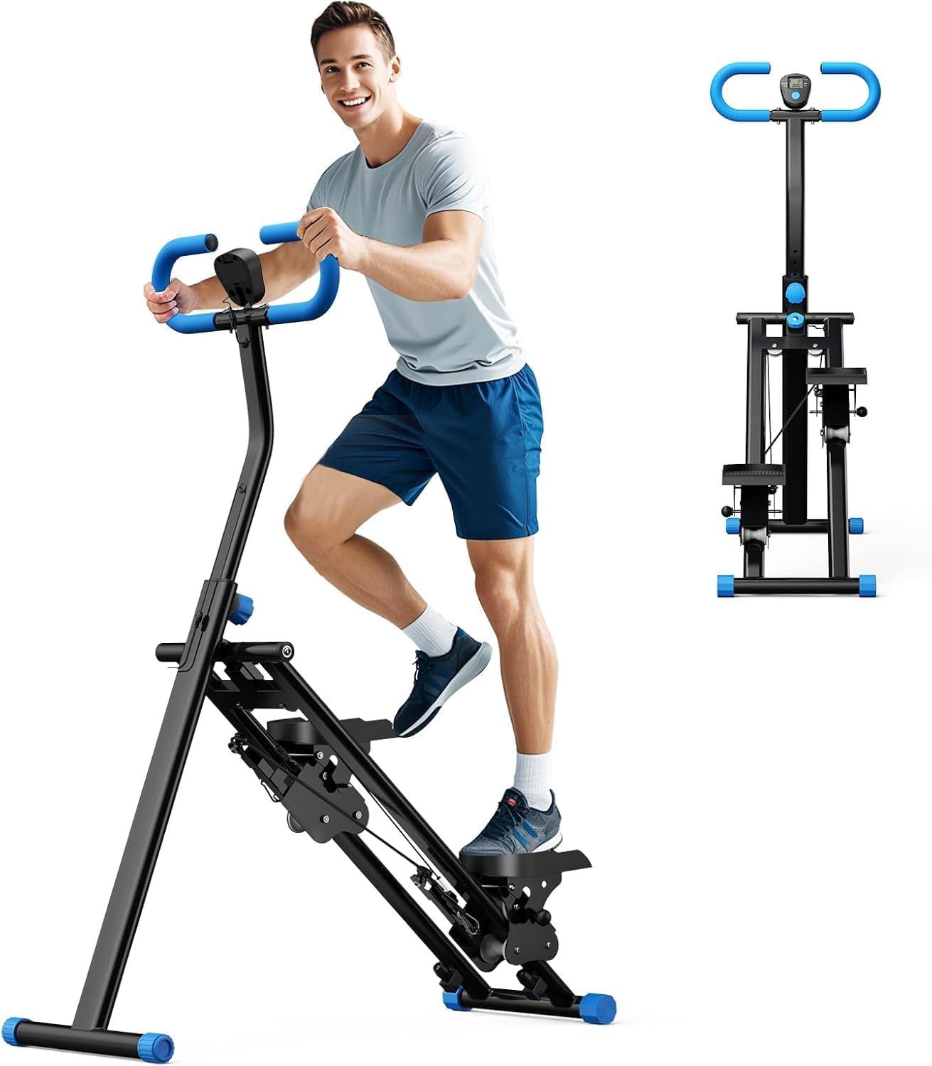 Stepper e salita migliorato con regolazione in altezza a 3 livelli, un allenamento ellittico, display LCD, design pieghevole e portatile e corrimano regolabili, per esercizi a casa e palestra