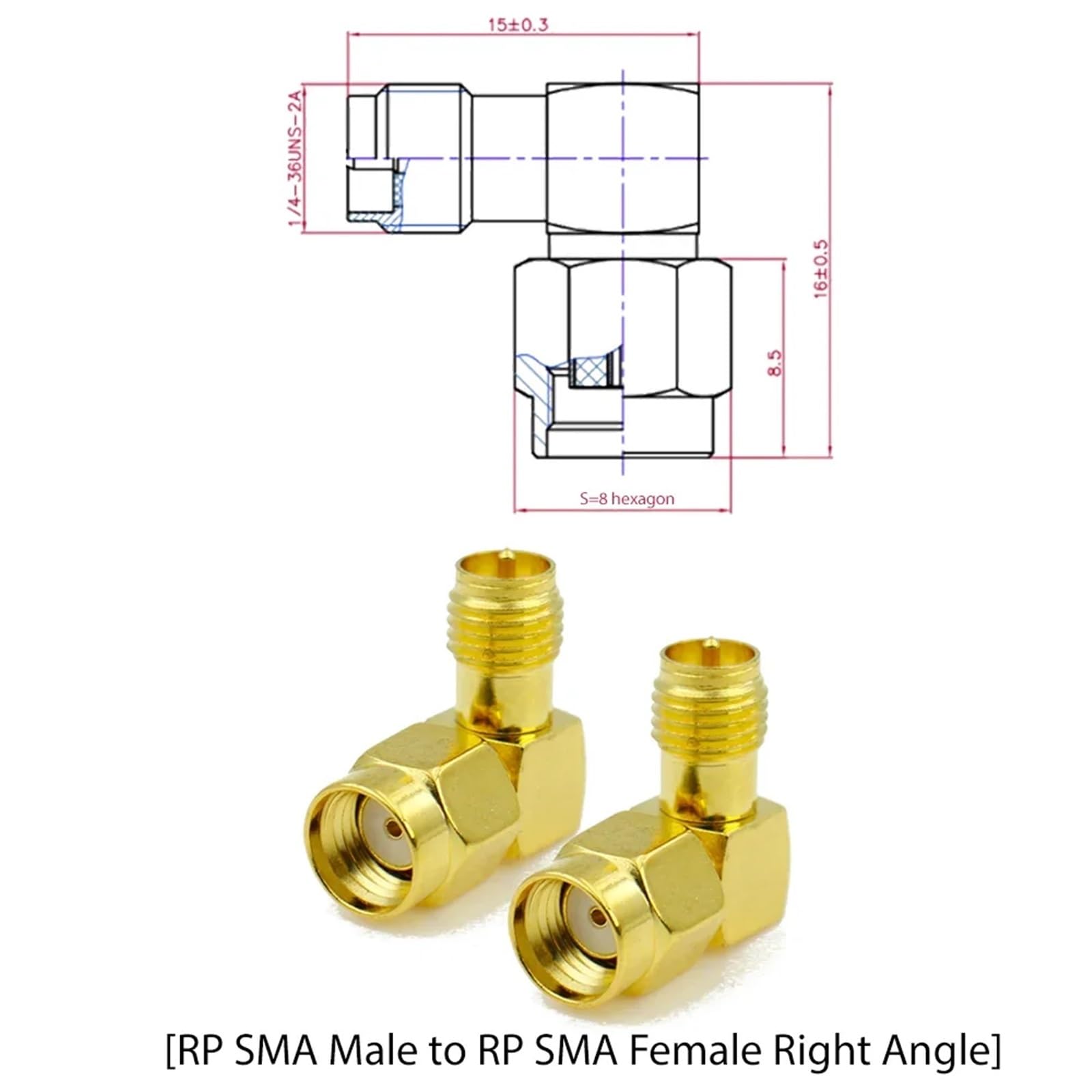 Lot de 5 adaptateurs coaxiaux RP-SMA mâle vers prise femelle RPSMA à angle droit de 90 degrés (type 4, 5 pièces)
