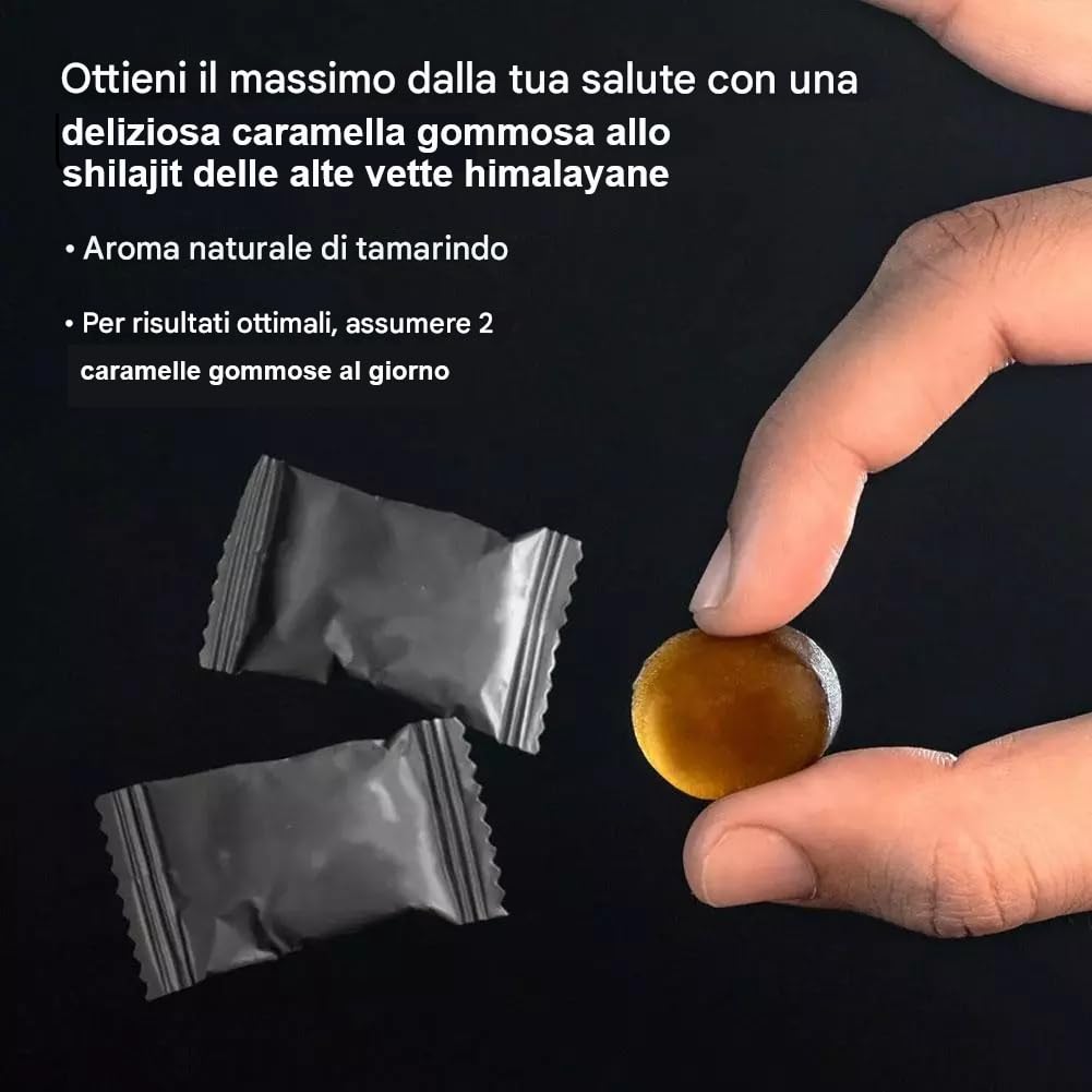 AG nature Shilajit Himalayano Originale 60 Caramelle Gommose- Integratore Alimentare Naturale con +85 Minerali e Acido Fulvico e Umico