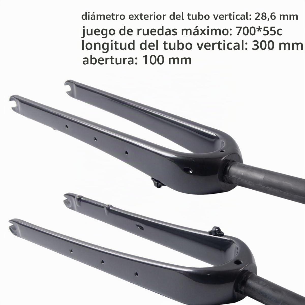Horquilla rígida de Fibra de Carbono Bicicleta de Carretera Gravel 700C, QR 9 x 100 mm, Tubo Recto/cónico de 1-1/8", 28,6 mm, Delantera rígida para neumáticos 55C, fre