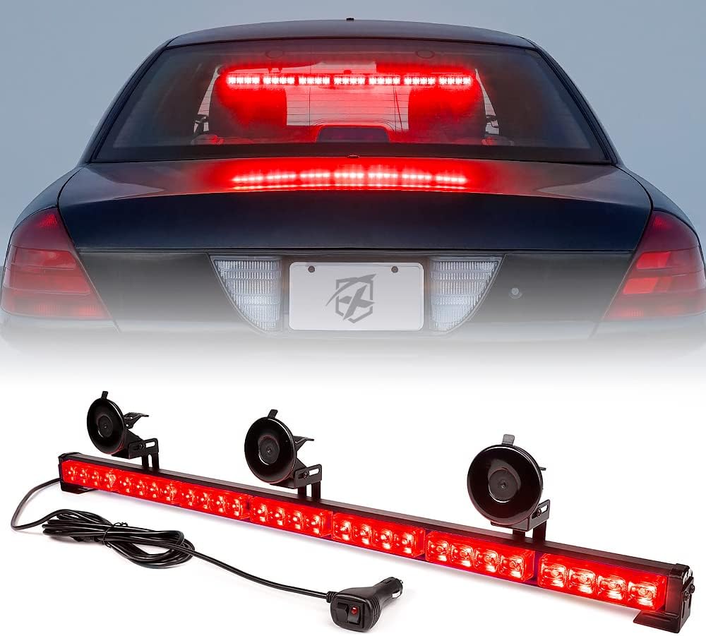 Xprite 31.5 Inch LED Traffic Advisor Strobe Light Bar, 21 Flashing Patterns w/Suction Cup Mount, Windshield Deck Emergency Warning Safety Lightbar for Firefighter Volunteer POV Vehicles Trucks, Red