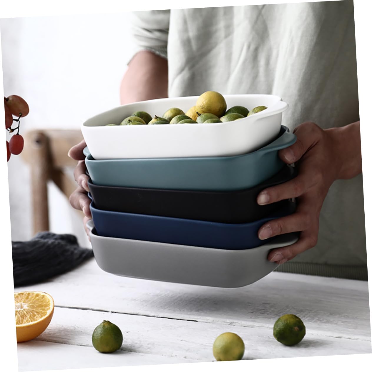 OUNONA Keramik-backform Porzellan mit Griffen Hitzebeständig für Aufläufe Quiches Kuchen Backofen Mikrowelle Weiß Ofen Mikrowellen Gefrier und Spülmaschinenfest