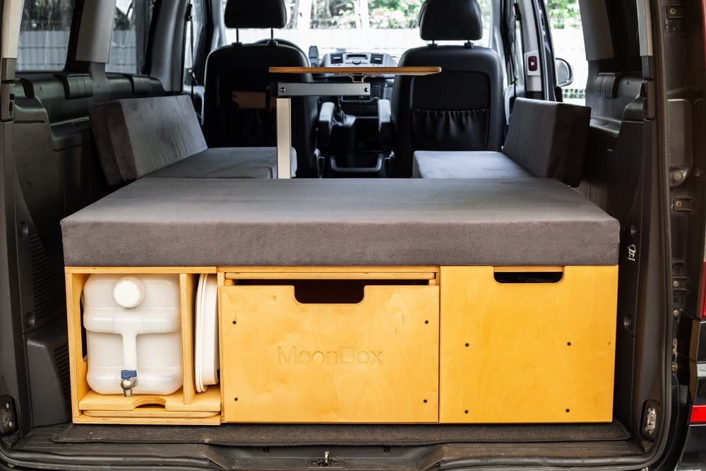 Moonbox Campingbox Modify Van/Bus 115cm Natur | mit Campingküche, Sitzplätze, Tisch, Bettfunktion/Schlafsystem | für Fahrzeuge mit Mind. 115cm Breite im Kofferraum