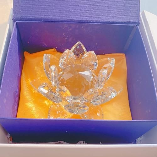 Miniatura 5 de Loto de cristal transparente, flor de cristal brillante con caja de regalo, reflejo de tono, purpurina, paz, pureza, buena fortuna, sabiduría,