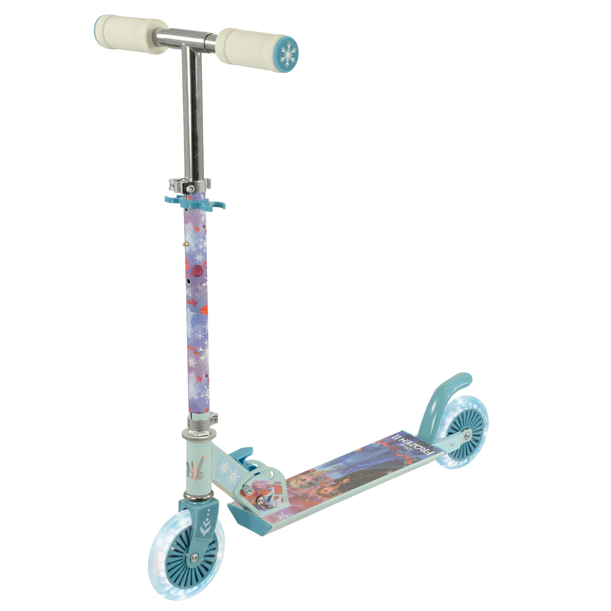 Disney Frozen 2 Folding Inline Kids Scooter for Girls and Boys | Light Up Wheels & Adjustable Handlebar | Officially Licensed