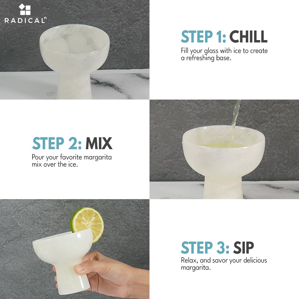 Radicaln Margarita-Gläser aus Marmor, 10,2 cm, handgefertigt, Weiß, Champagnerglas, Trinkset, ideale Cocktail- und Martini-Gläser für die Küche