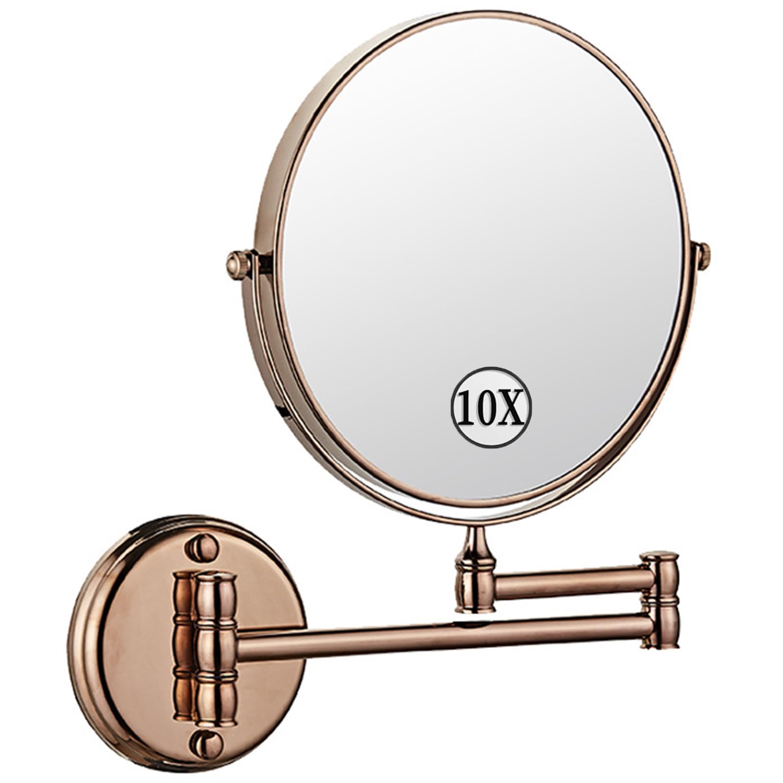 SXFSDOU Wall Mounted Makeup Mirror, 360 Swivel Double Sided Vanity Mirror with 1X/10X Magnification, Bathroom Extendable Shaving Mirror,Rose Gold