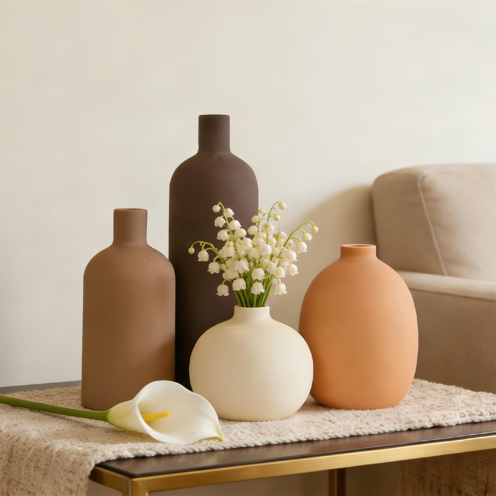 Set di 4 vasi in ceramica, finitura opaca, interni impermeabili, colori neutri, stile moderno per la decorazione della casa, regali per fidanzate, amanti, mogli, mamme o altri, vasi decorativi per la