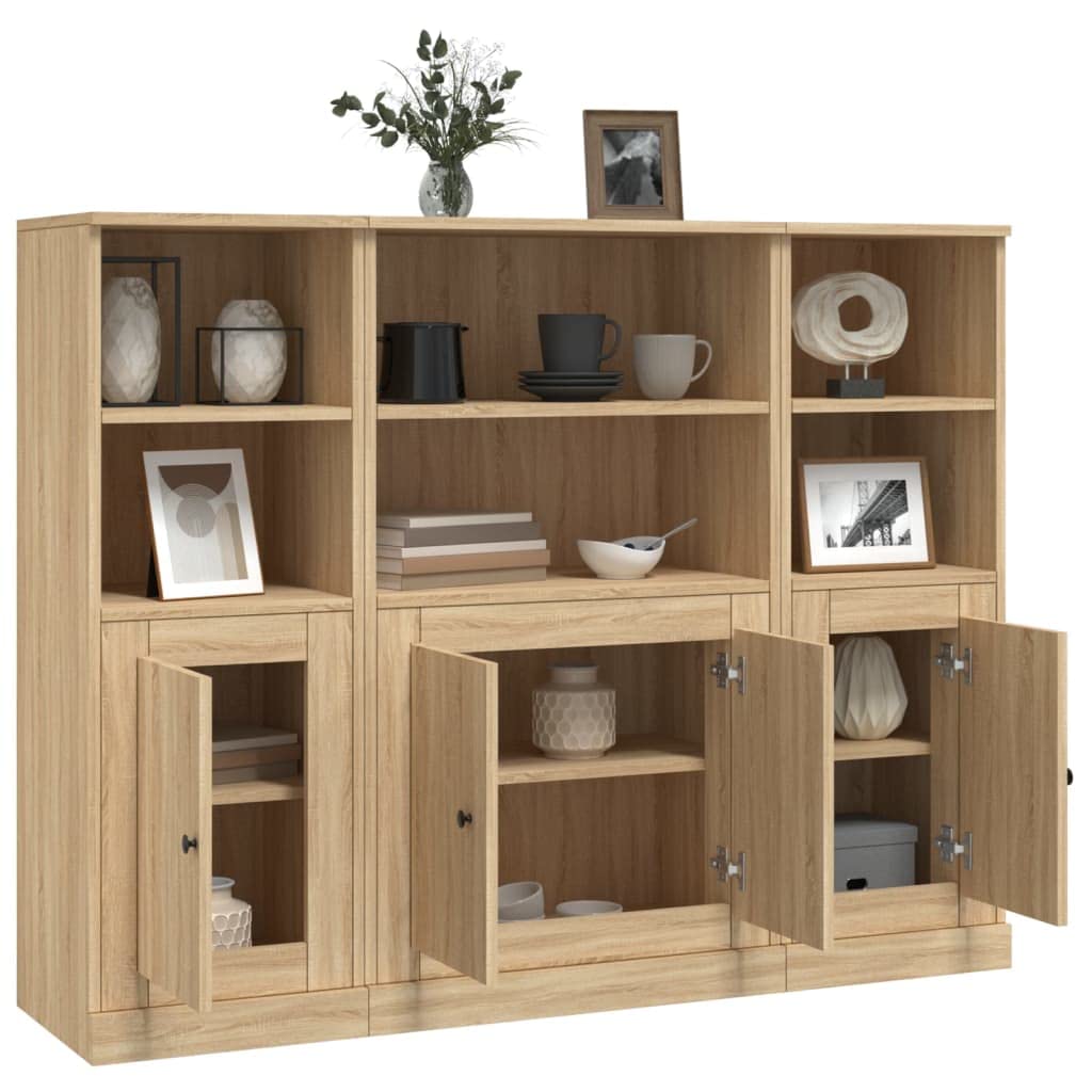 Juego de 3 tablas elevadas de roble Sonoma, 132 x 35,5 x 103,5 cm, material de madera, aparador moderno para salón, pasillo, dormitorio con soporte de pared