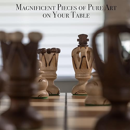 Miniatura 8 de Wegiel Grand Royal - Juego de ajedrez de madera para adultos y niños, juego de ajedrez de lujo de 18 pulgadas, hecho a mano de madera de haya y