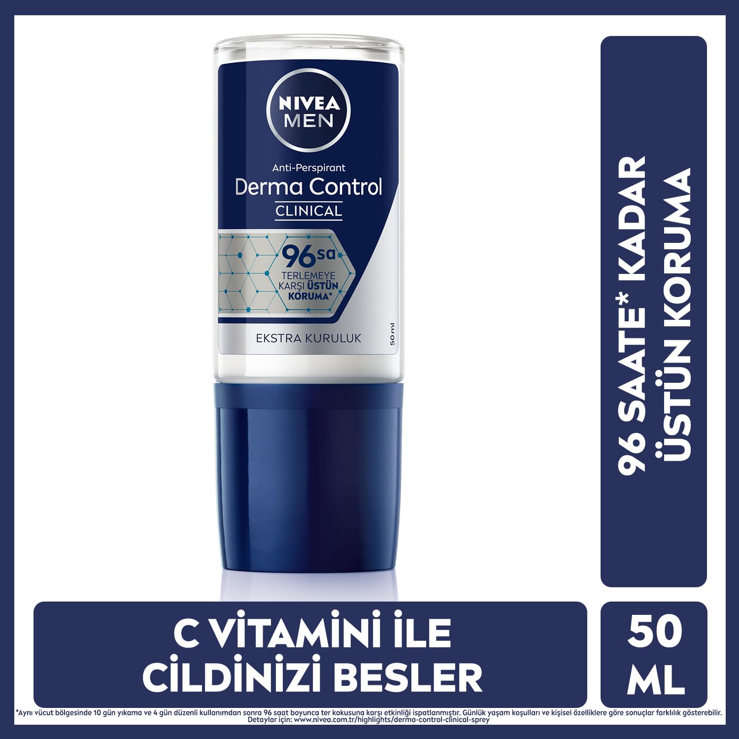 NIVEA Derma Control Clinical Kadın Roll-on deodorant 50 ml,96 saat koruma X2 + NIVEA MEN Erkek Roll-on deodorant Derma Control Clinical 50 ml, Ter Kokusuna Karşı 96 saat koruma,DermaDry ile Kuruluk