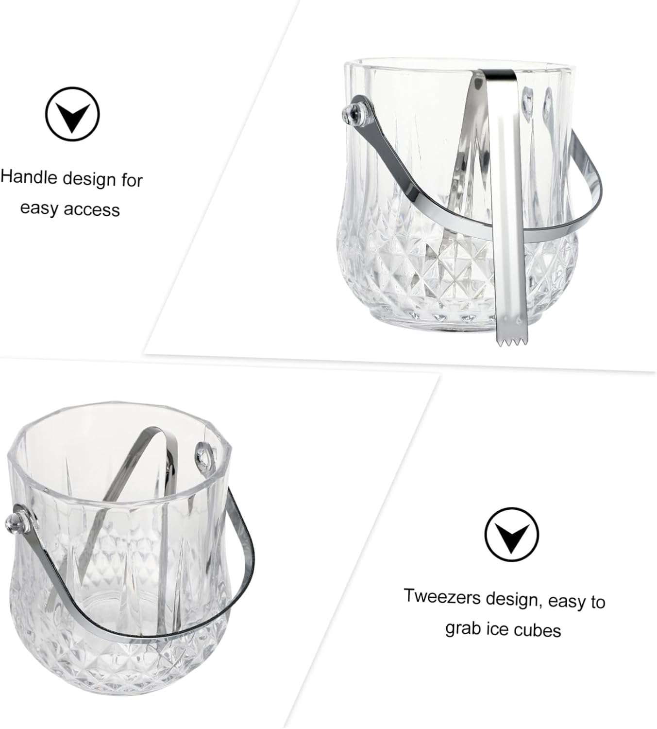 Alipis Handheld Glass Ice Bucket with Tongs Insulated Ice Storage Container for Wine and Cocktails for Parties and Home Use