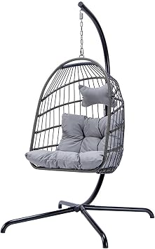 Hanging Egg Chair with Stand and Cushion for Indoor and Outdoor