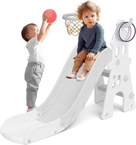 67i Tobogán infantil 4 en 1 para niños pequeños, tobogán de juego para interiores y exteriores con tobogán para bebé con marco y pelota de