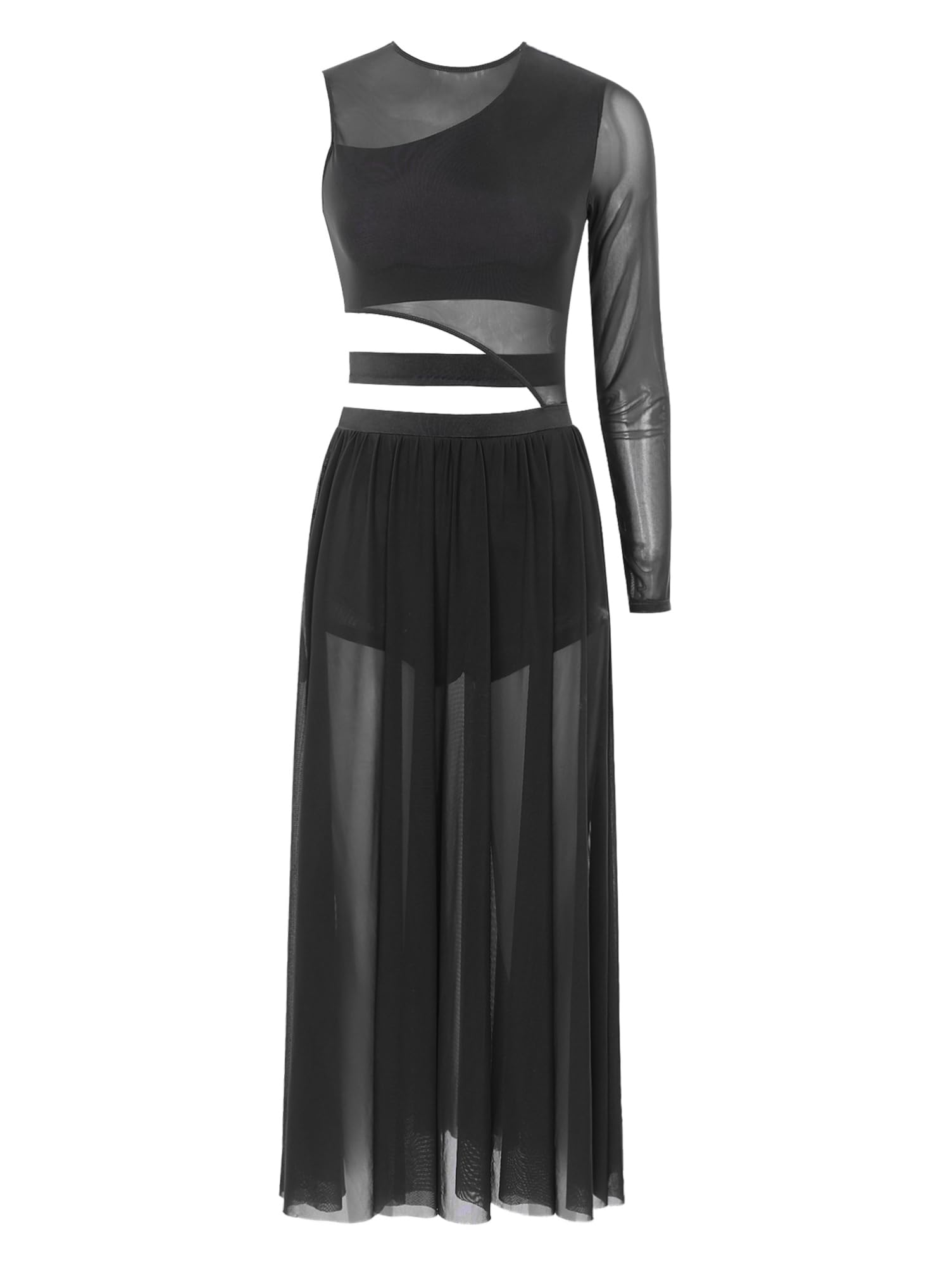 Damen Tanzkleid Eiskunstlauf Kleid Ballettanzug Lang Ballettkleid EIN Schulter Latein Rumba Tango Kleid Ballsaal Dancewear