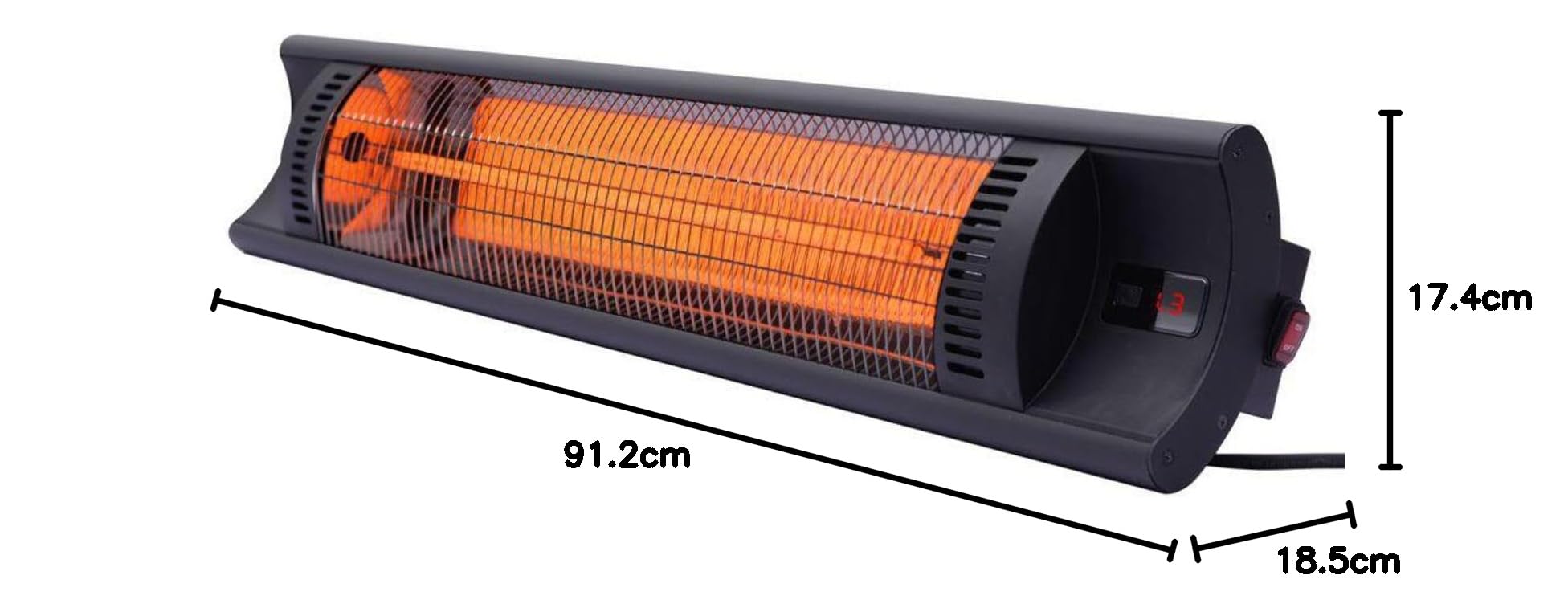 HENDI Promiennik podczerwieni, Bola, z pilotem, ogrzewa do 32 m², montaż ścienny, grzejnik tarasowy, promiennik ciepła na taras, 230V/2500W, 912x185x(H)174mm, aluminium, czarny